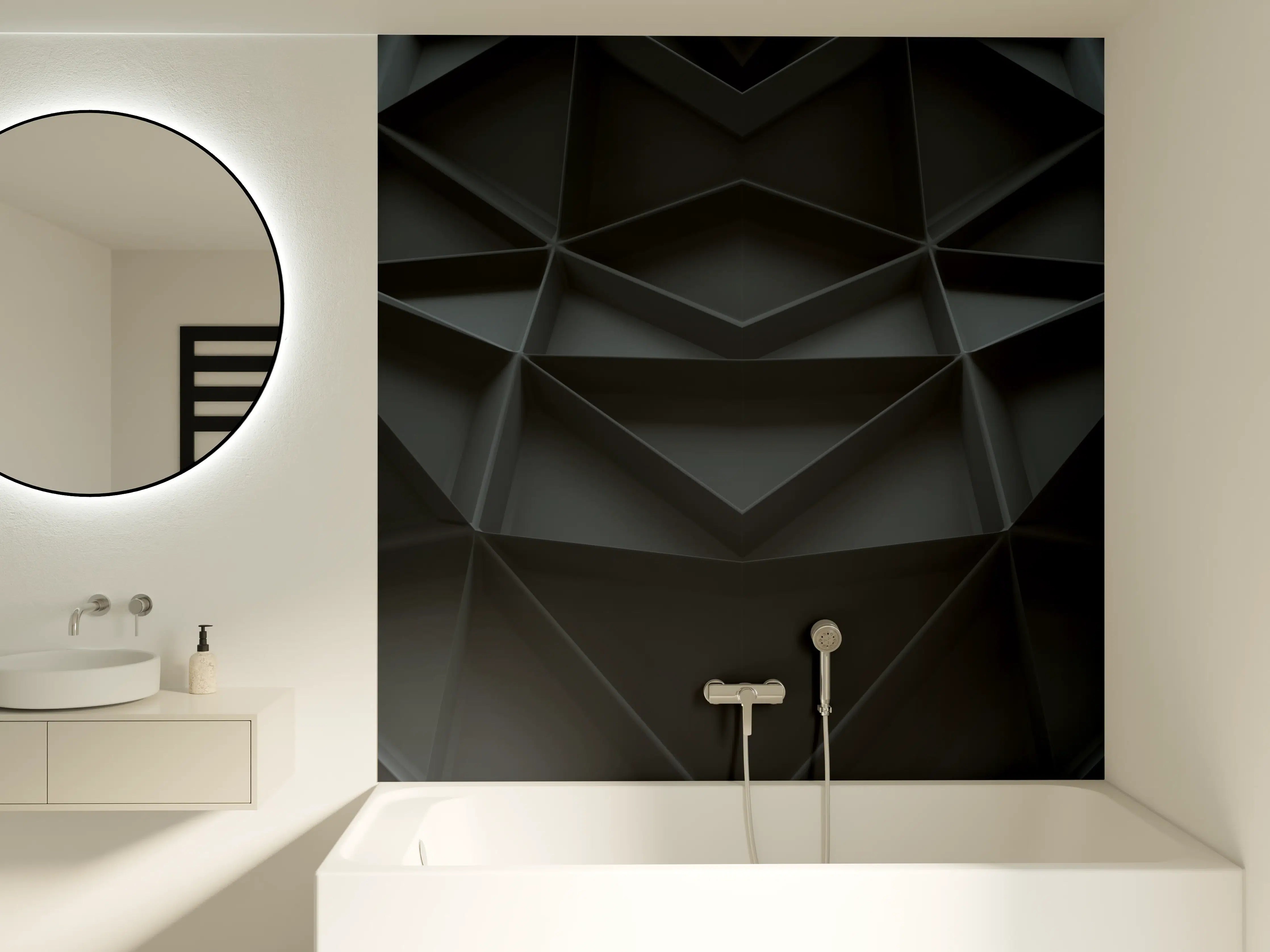Badewannen-Rückwand - Abstrakte Schwarz-Grau Geometrie