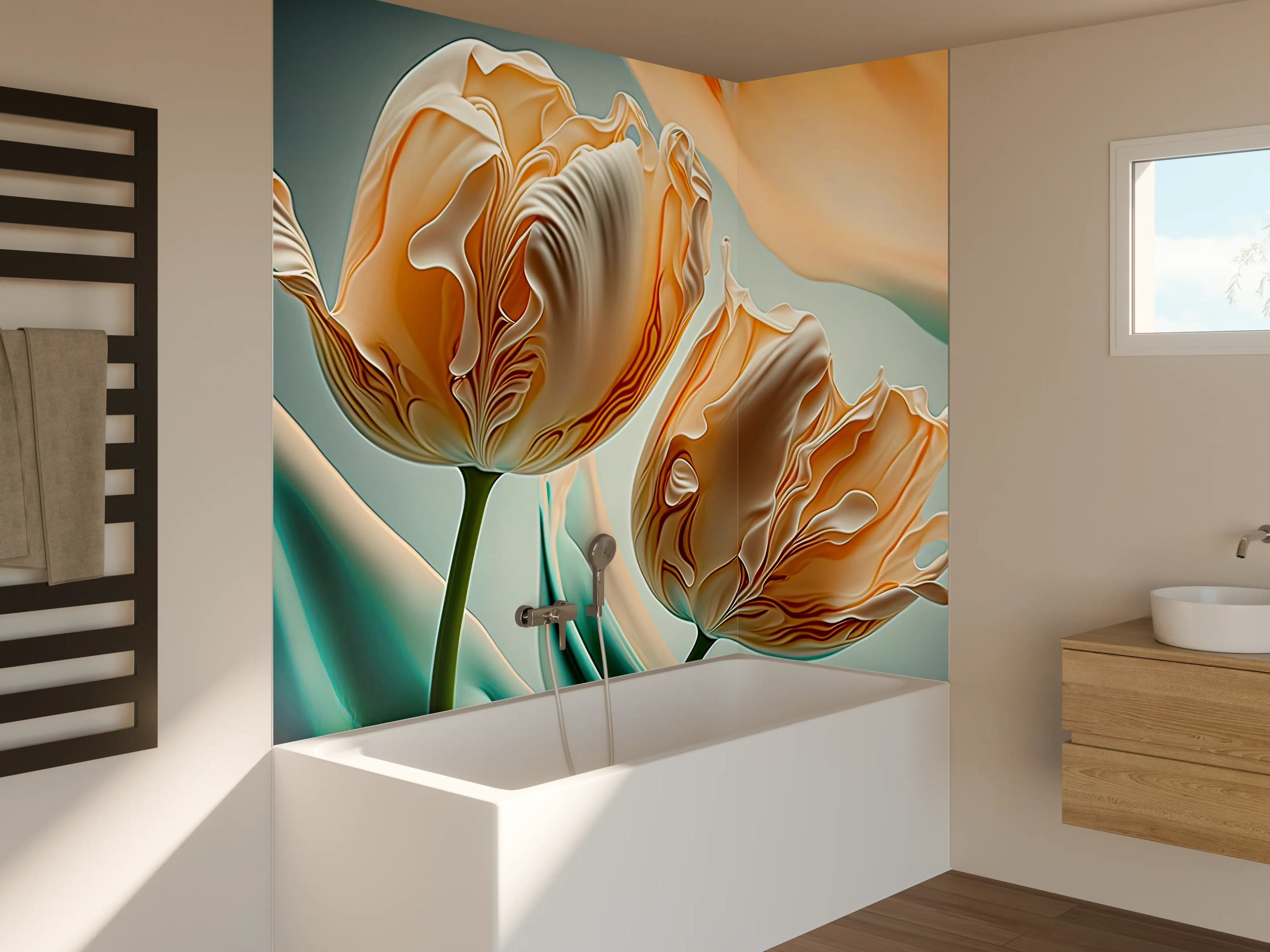Badewannen-Rückwand - Abstrakte Tulpen Kunstwerk
