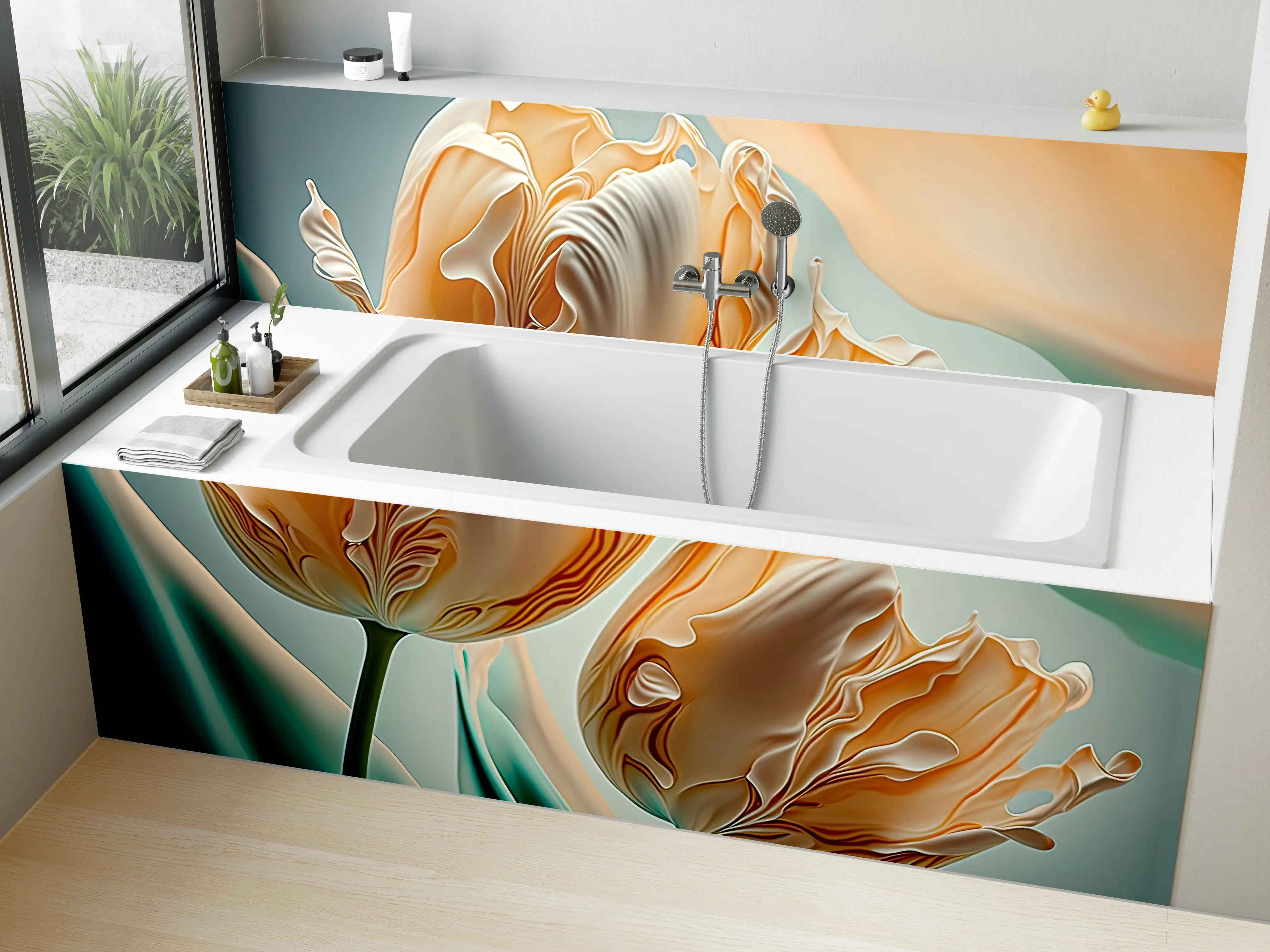 Badewannen-Rückwand - Abstrakte Tulpen Kunstwerk