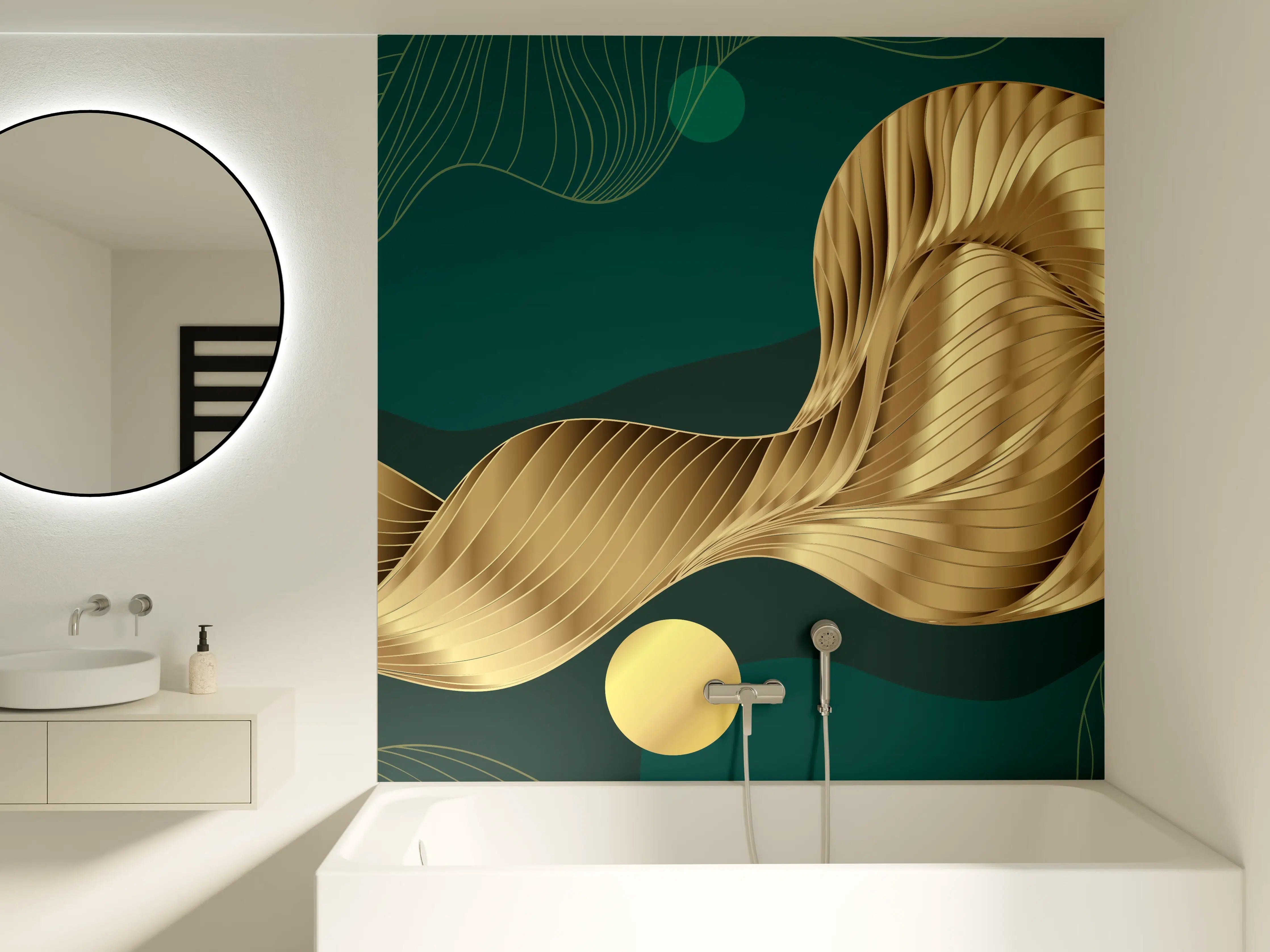 Badewannen-Rückwand - Abstrakte Wellen Gold Hintergrund