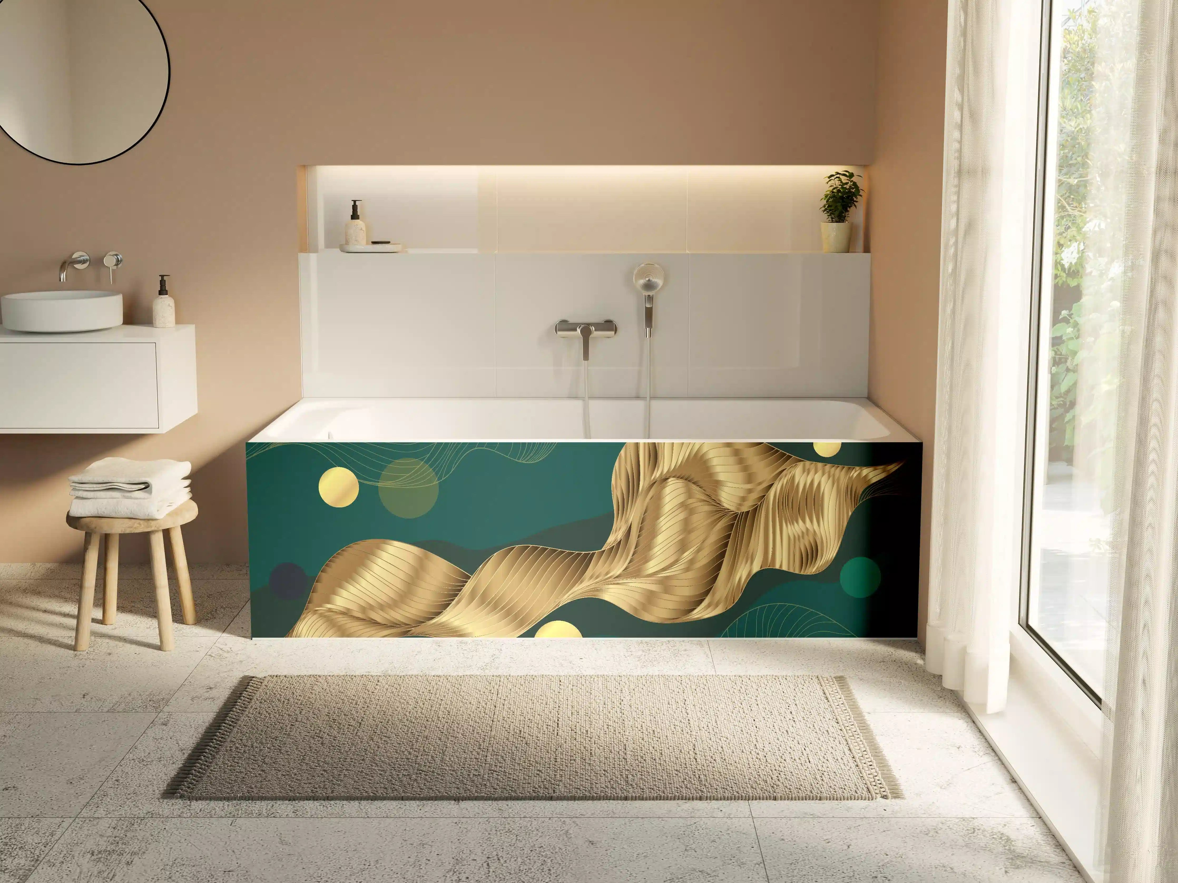 Badewannen-Rückwand - Abstrakte Wellen Gold Hintergrund
