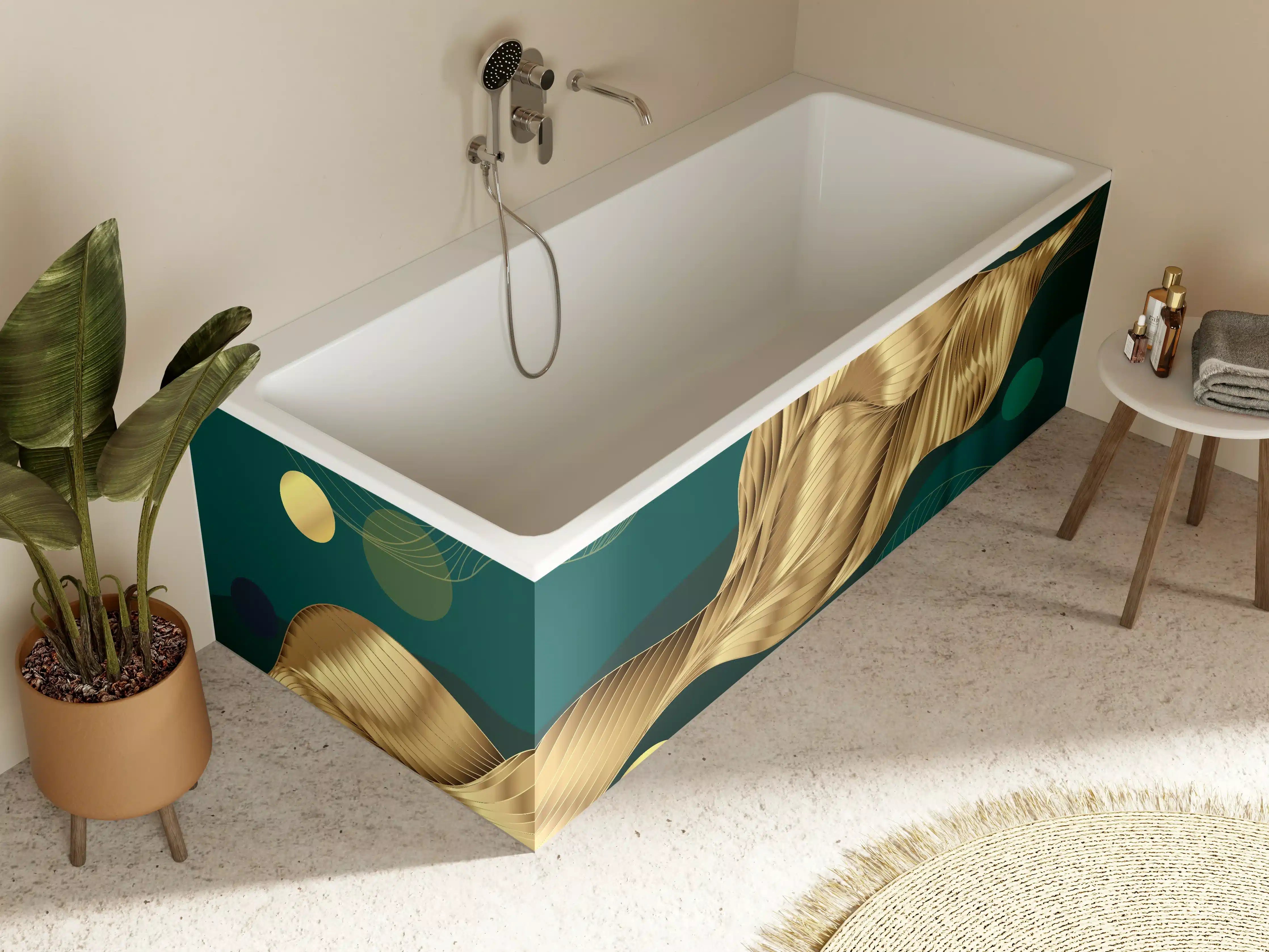 Badewannen-Rückwand - Abstrakte Wellen Gold Hintergrund