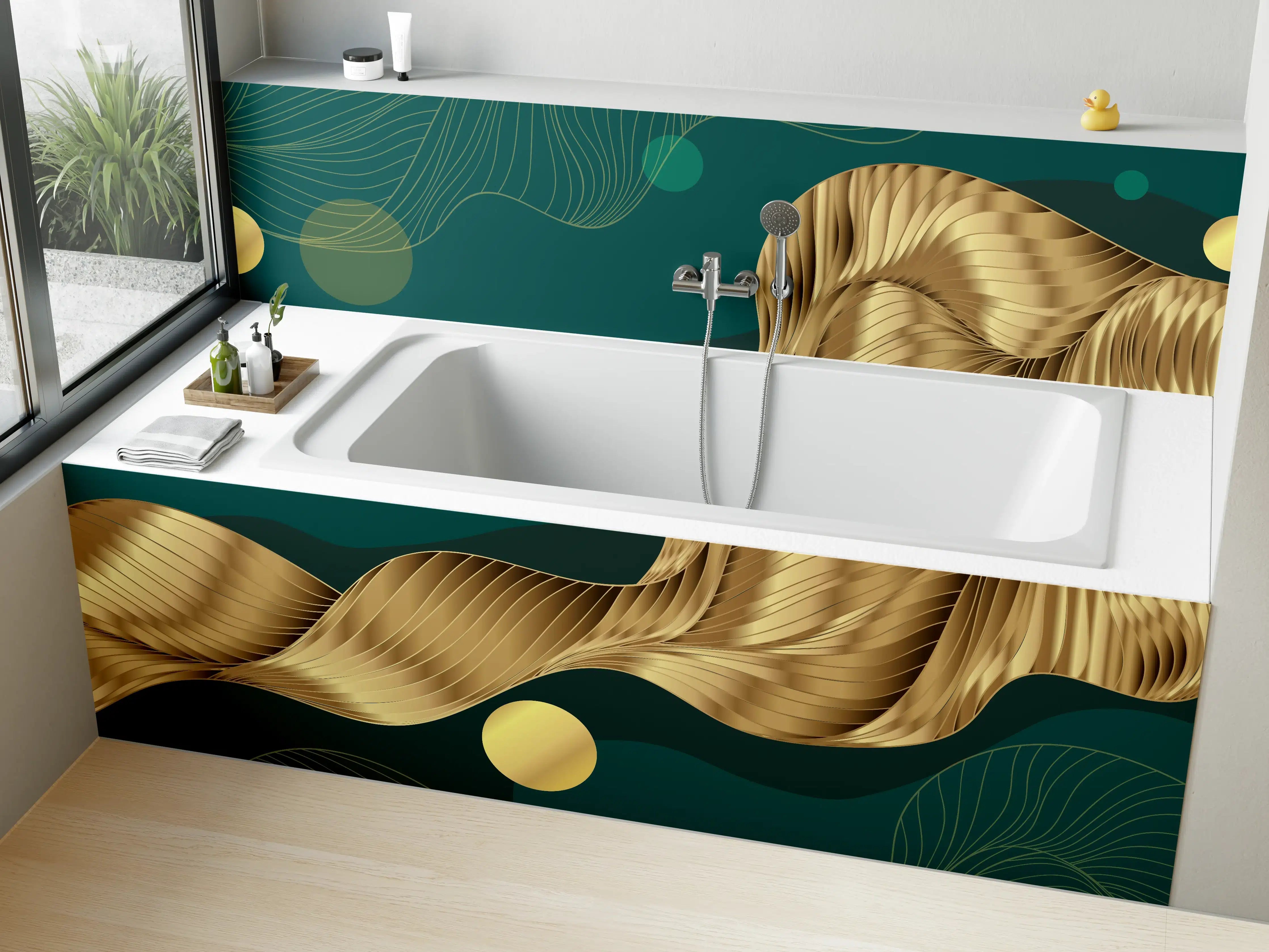 Badewannen-Rückwand - Abstrakte Wellen Gold Hintergrund