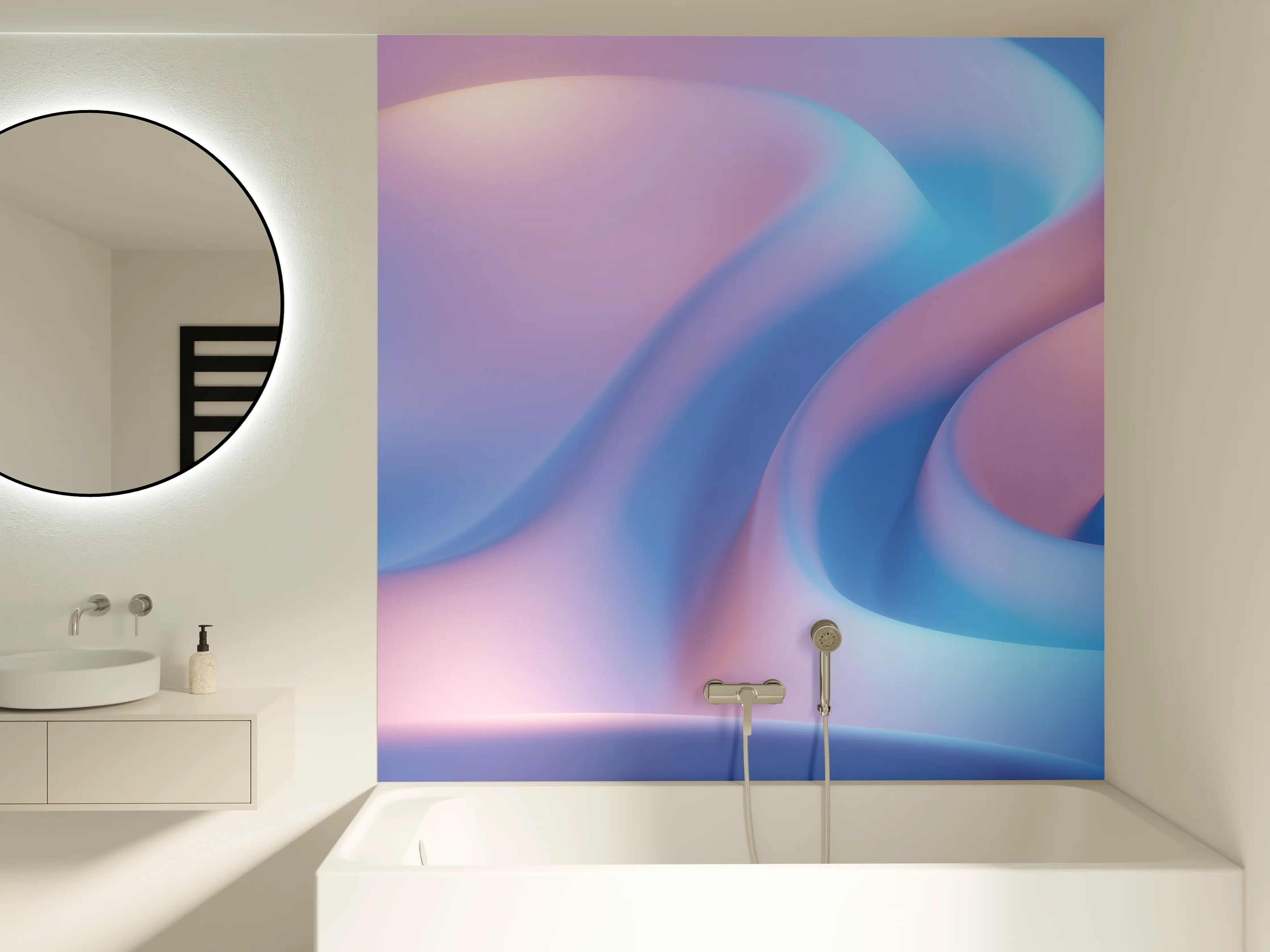 Badewannen-Rückwand - Abstrakte Wellen in Blau-Lila