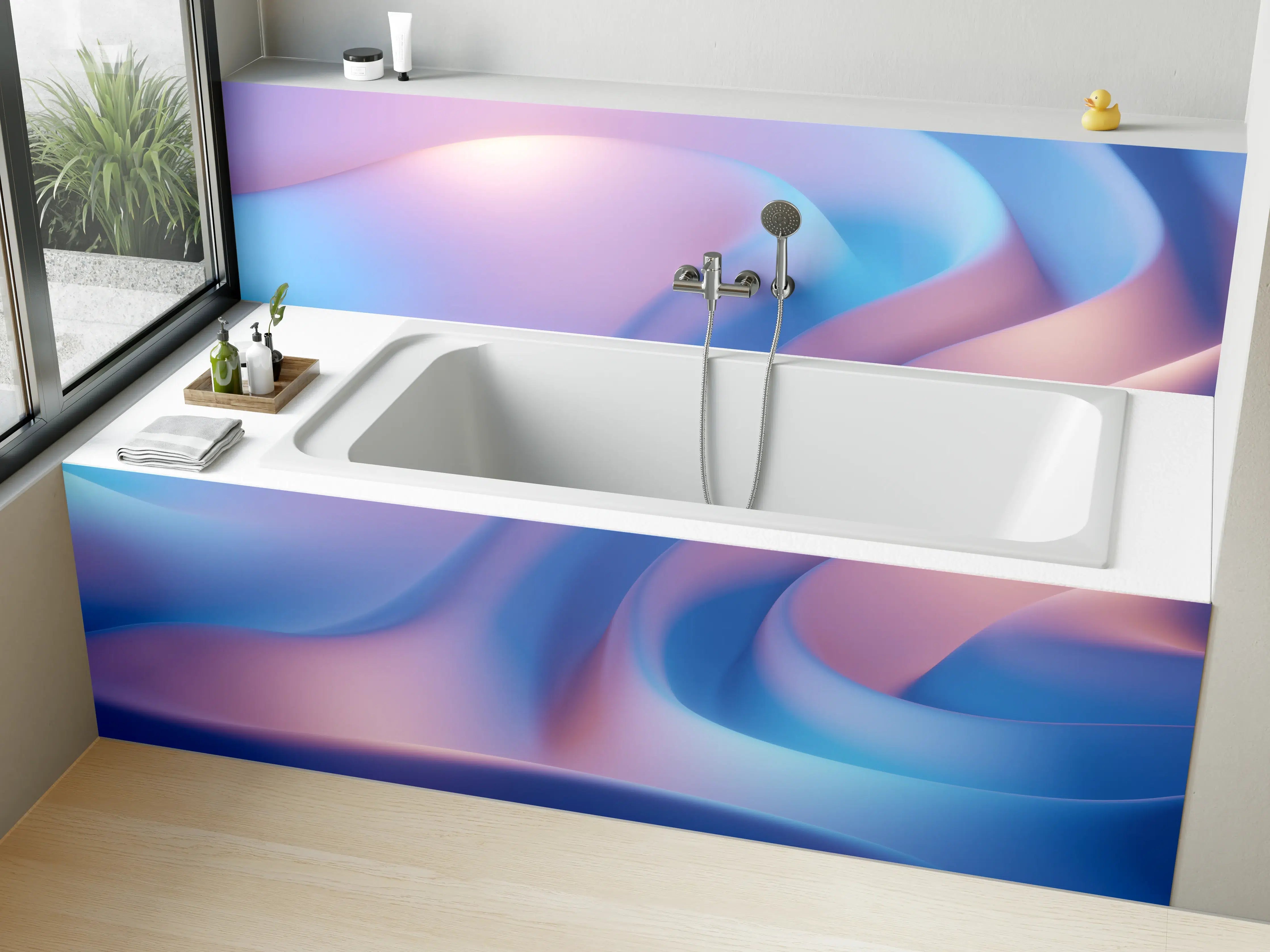 Badewannen-Rückwand - Abstrakte Wellen in Blau-Lila
