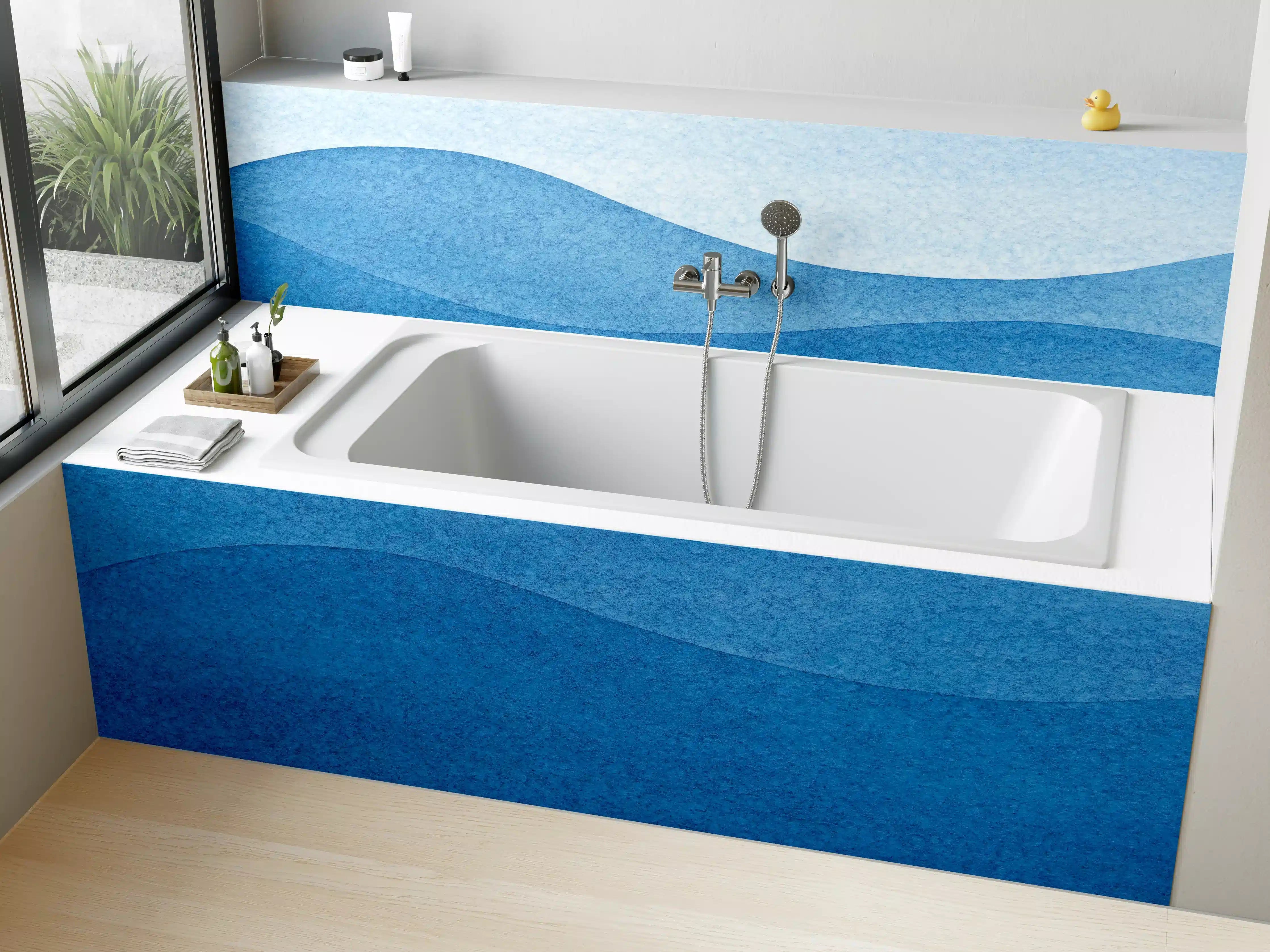 Badewannen-Rückwand - Abstrakte Wellenmuster in Blau