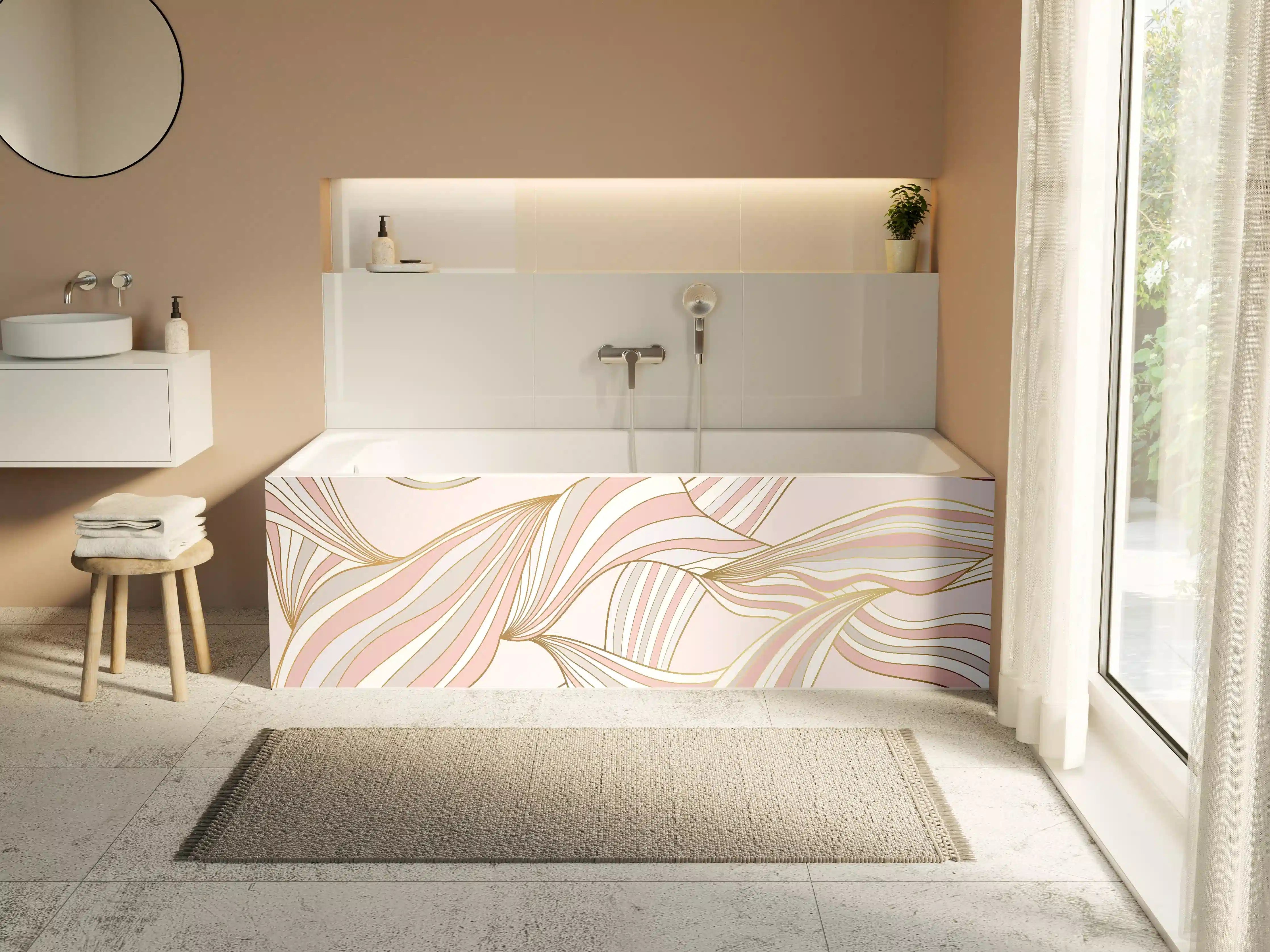 Badewannen-Rückwand - Abstrakte Wogen Rosa Gold