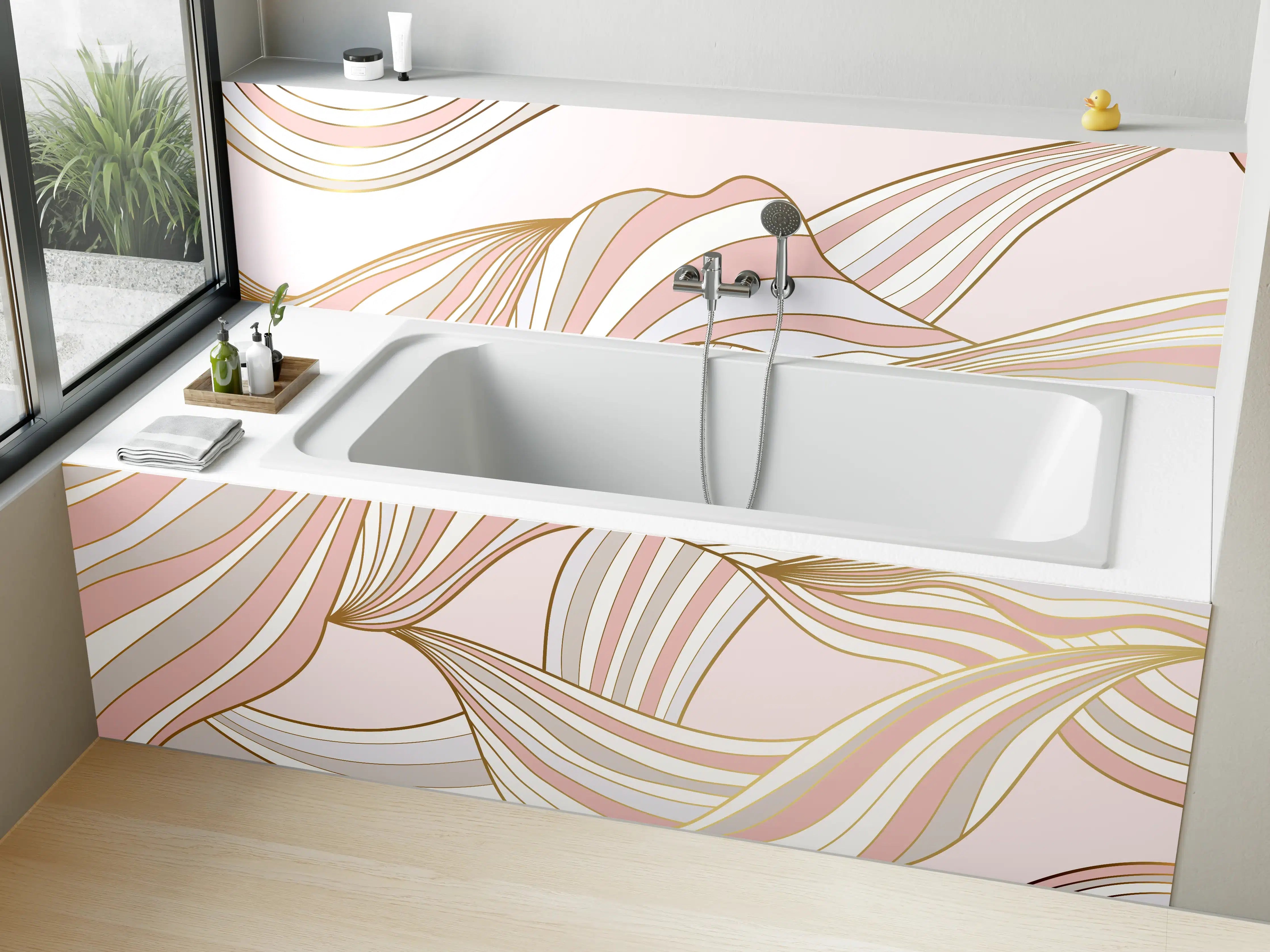 Badewannen-Rückwand - Abstrakte Wogen Rosa Gold