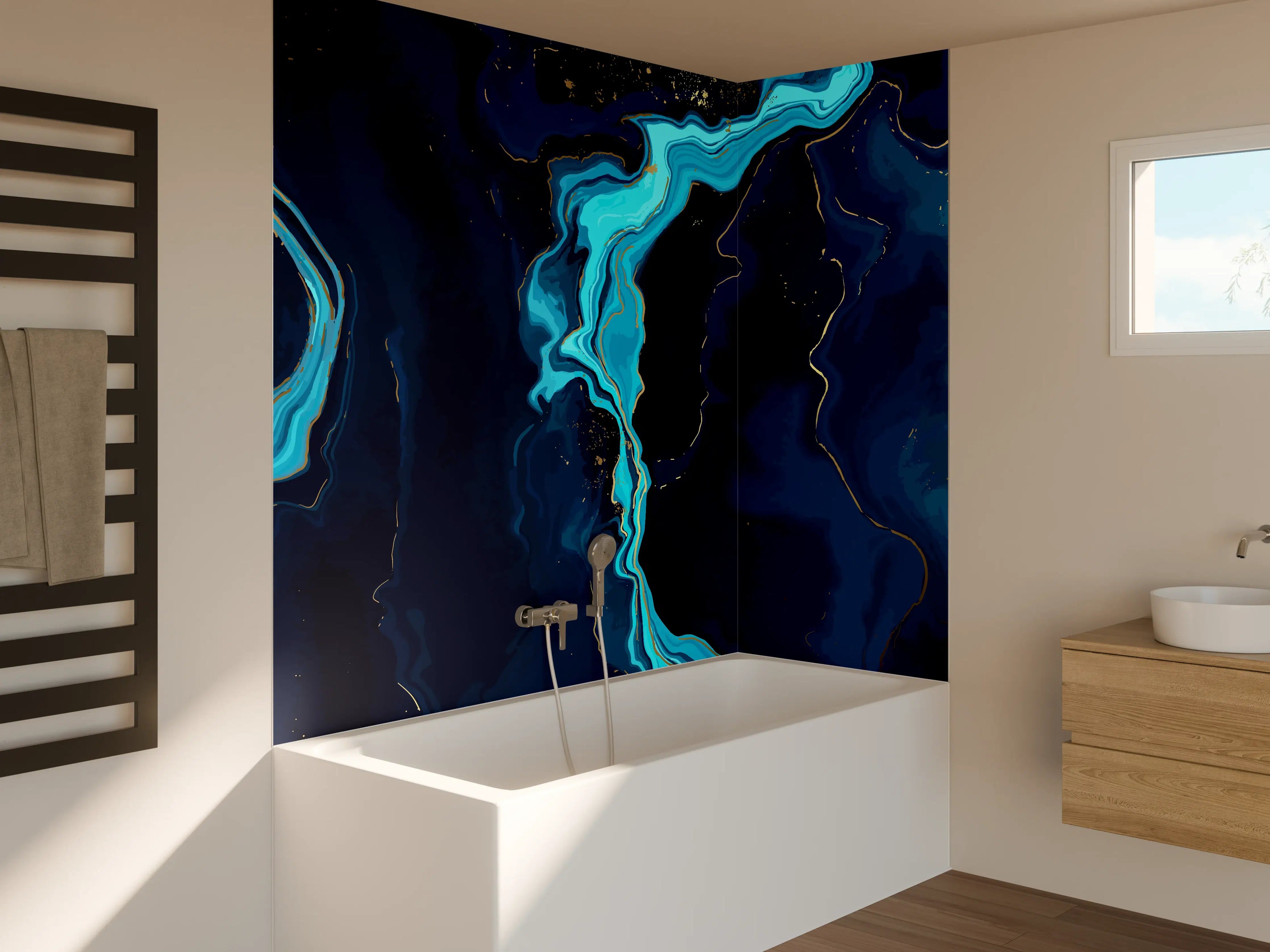 Badewannen-Rückwand - Abstrakte blaue Tiefsee-Strömung