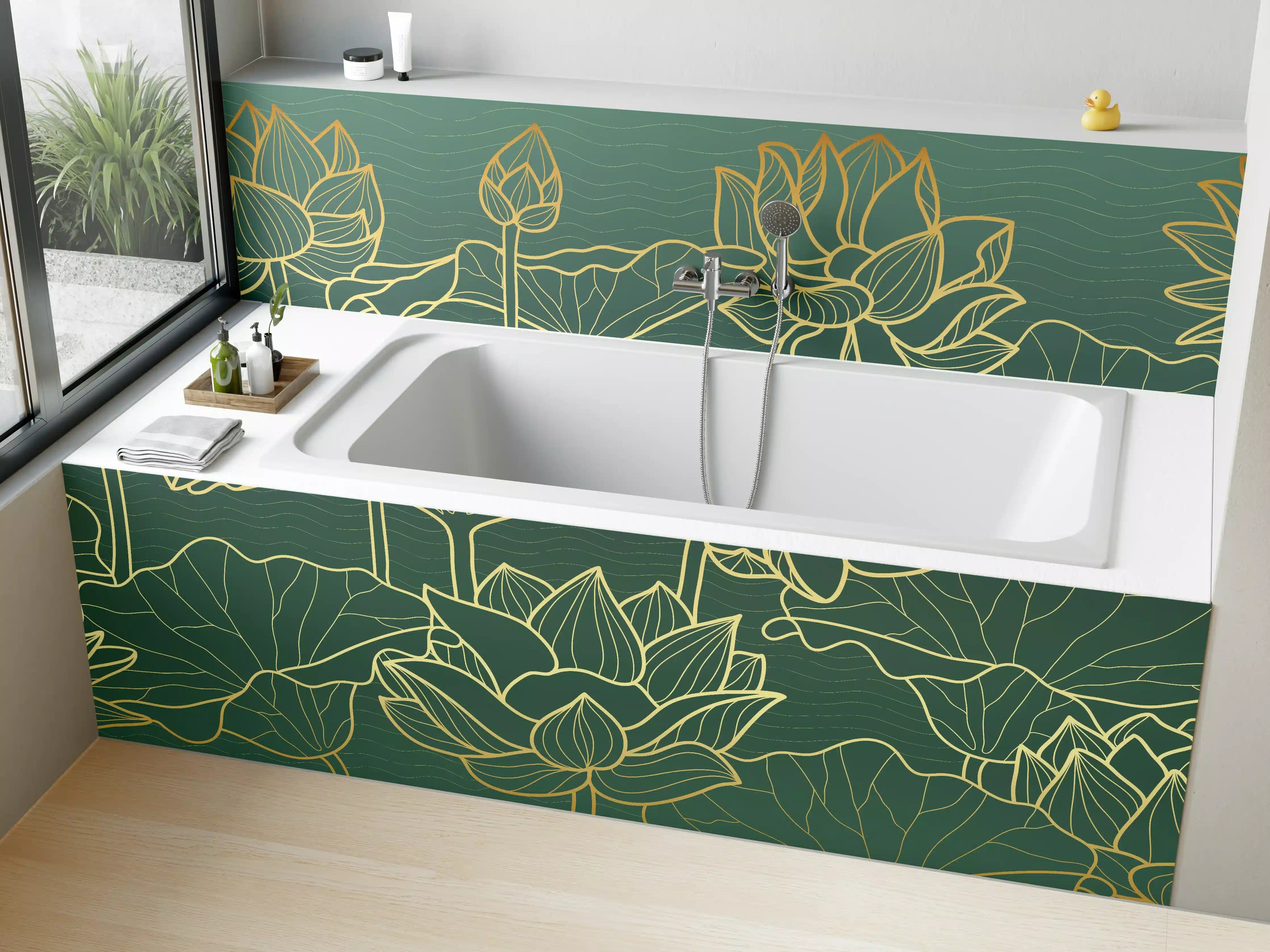 Badewannen-Rückwand - Abstrakte goldende Blüten