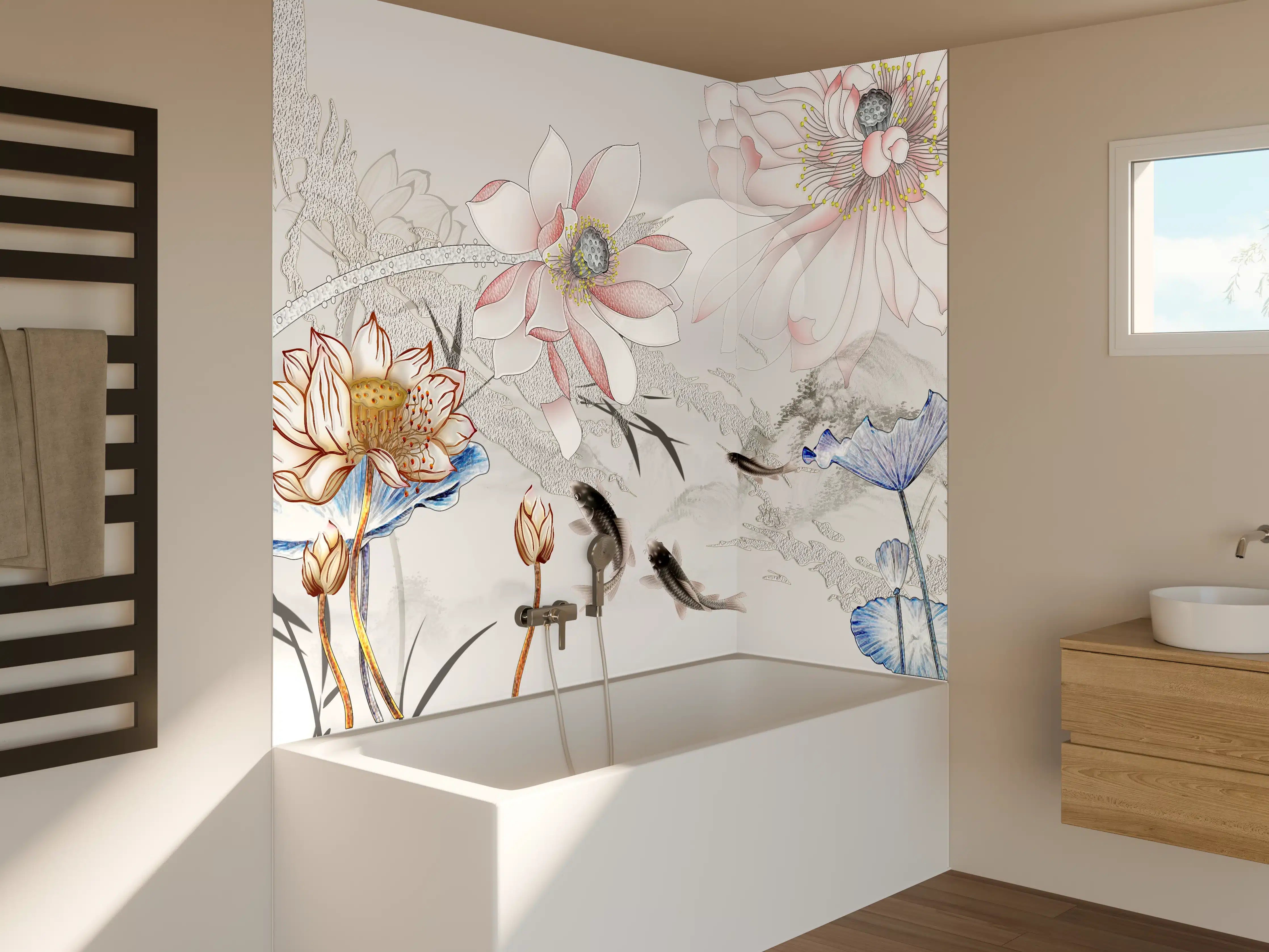 Badewannen-Rückwand - Abstrakte japanische Illustration