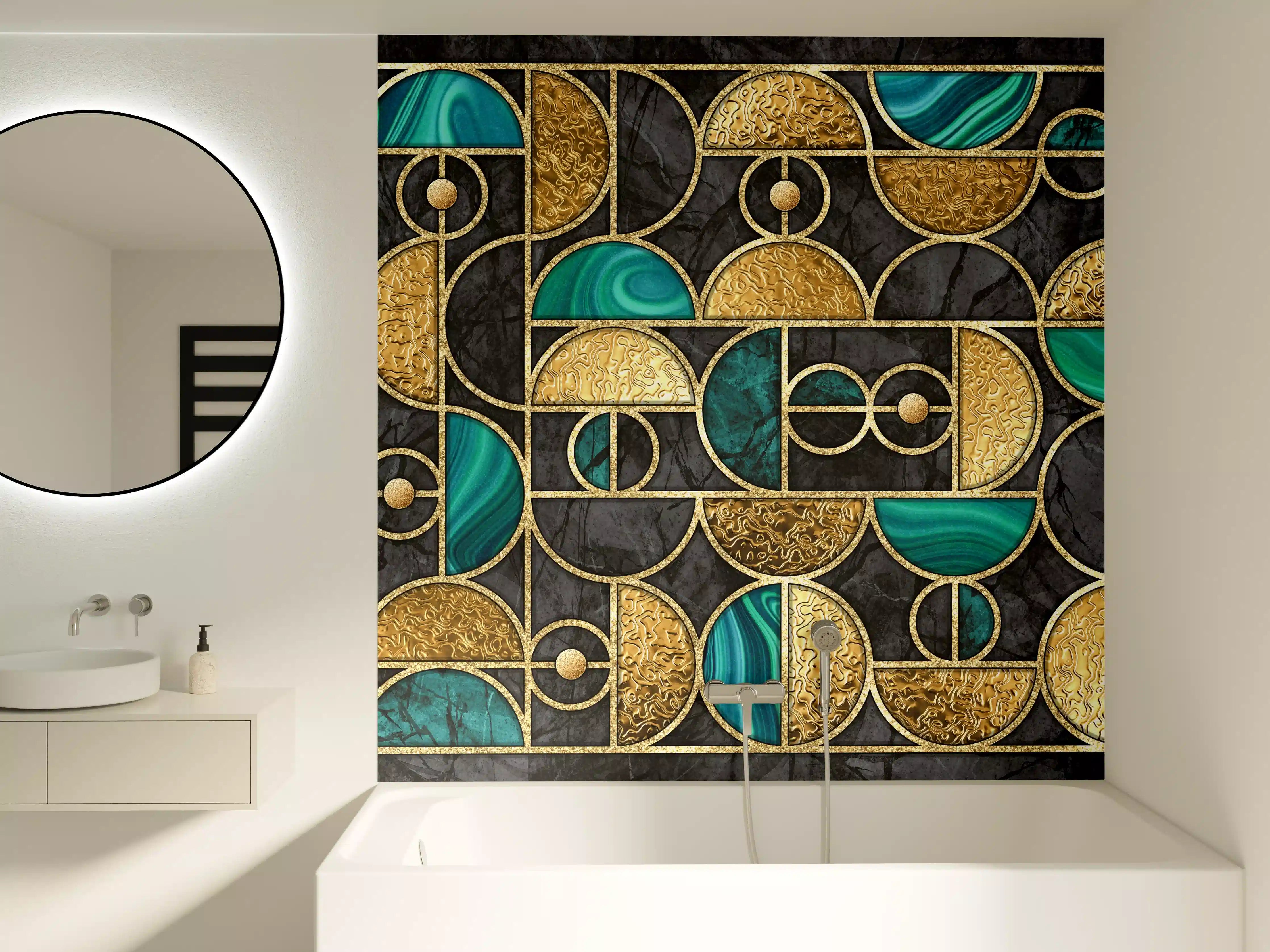 Badewannen-Rückwand - Abstrakter Gold-Schwarz-Grün Mosaik