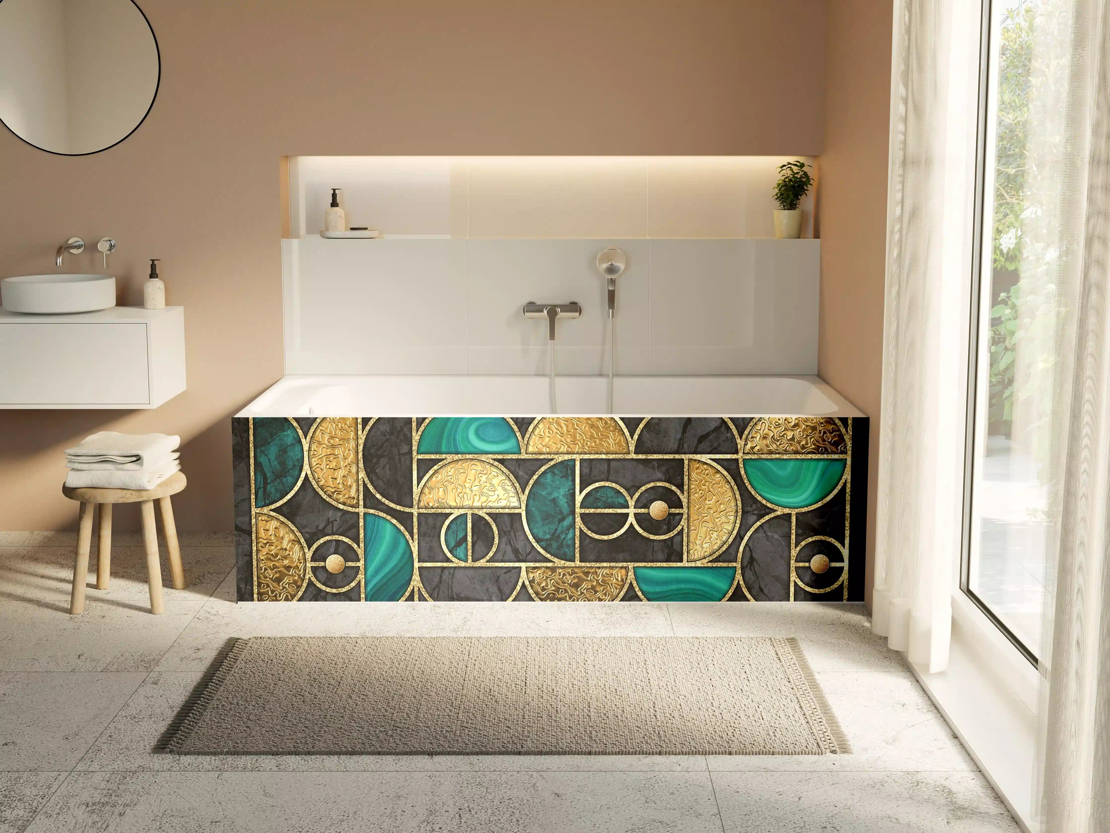 Badewannen-Rückwand - Abstrakter Gold-Schwarz-Grün Mosaik