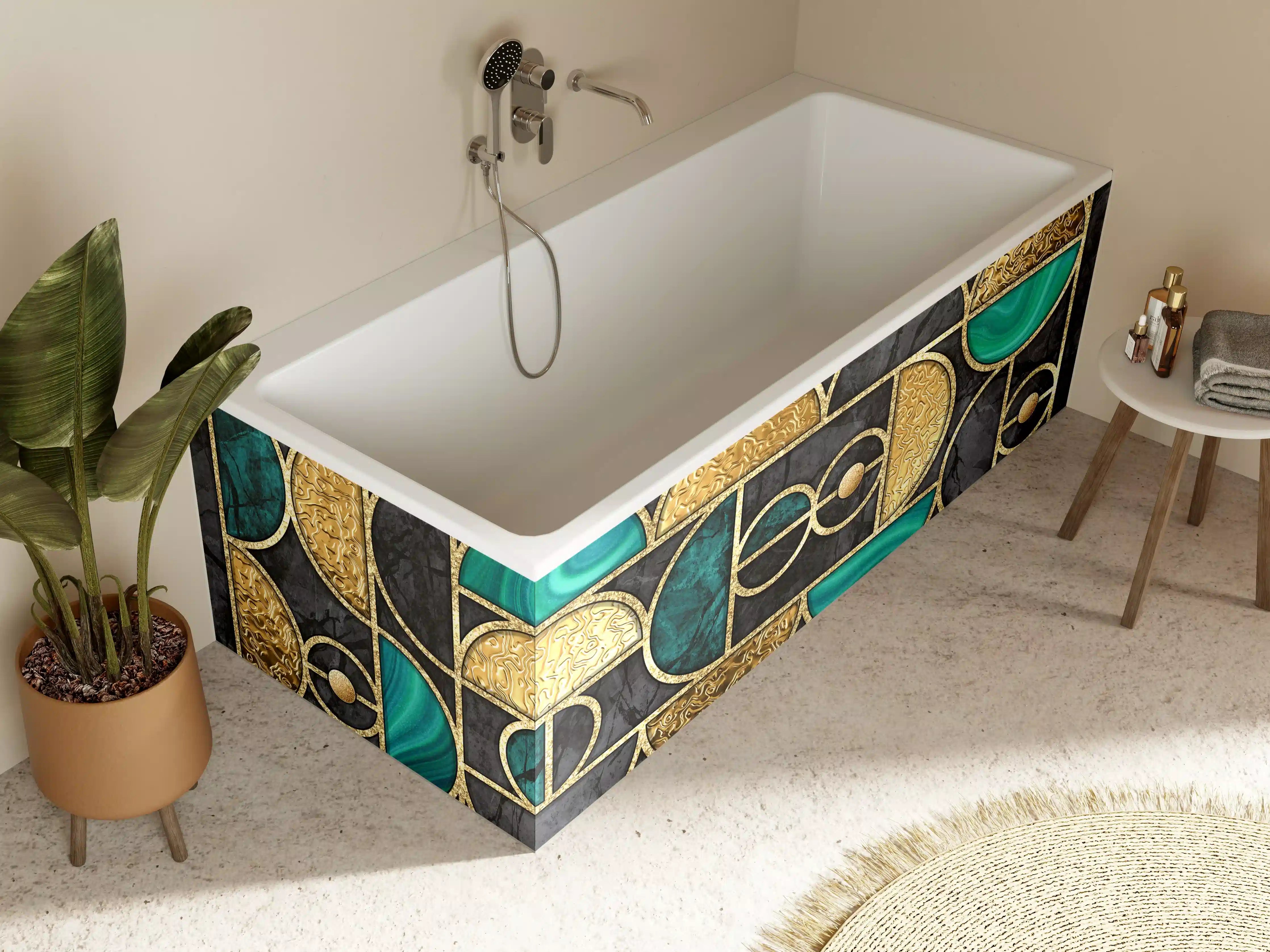 Badewannen-Rückwand - Abstrakter Gold-Schwarz-Grün Mosaik