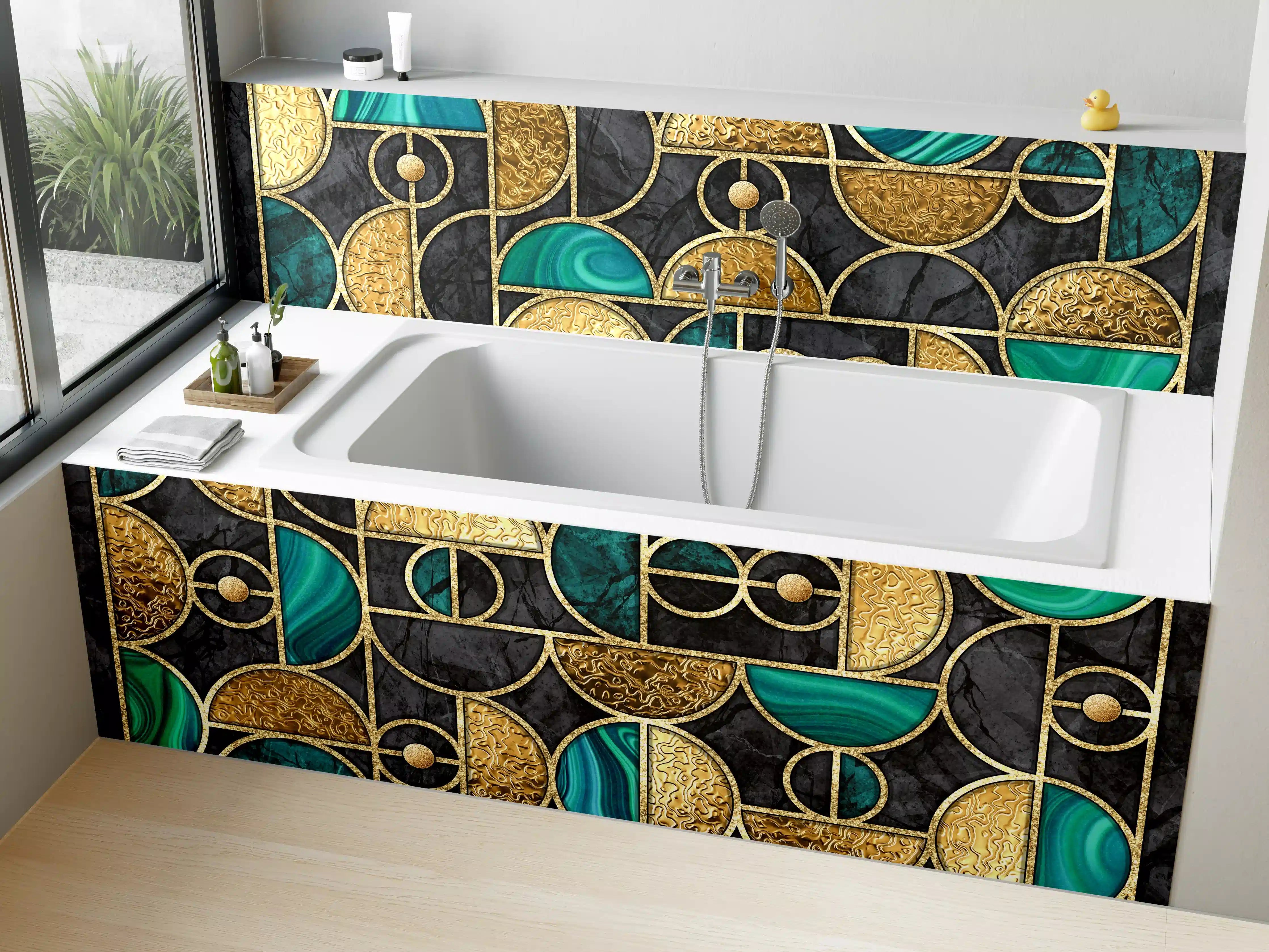 Badewannen-Rückwand - Abstrakter Gold-Schwarz-Grün Mosaik