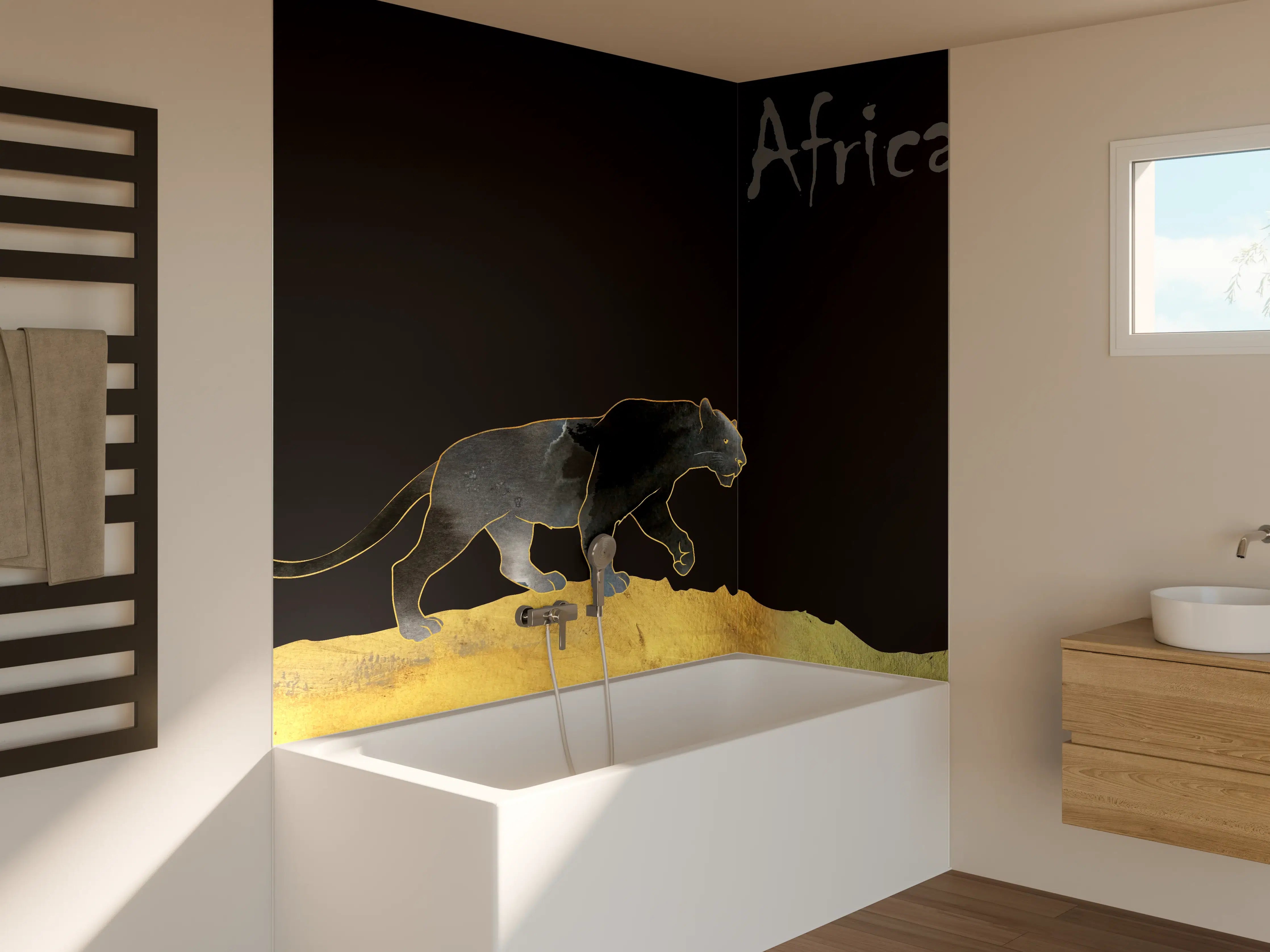 Badewannen-Rückwand - Abstrakter schwarzer Panther