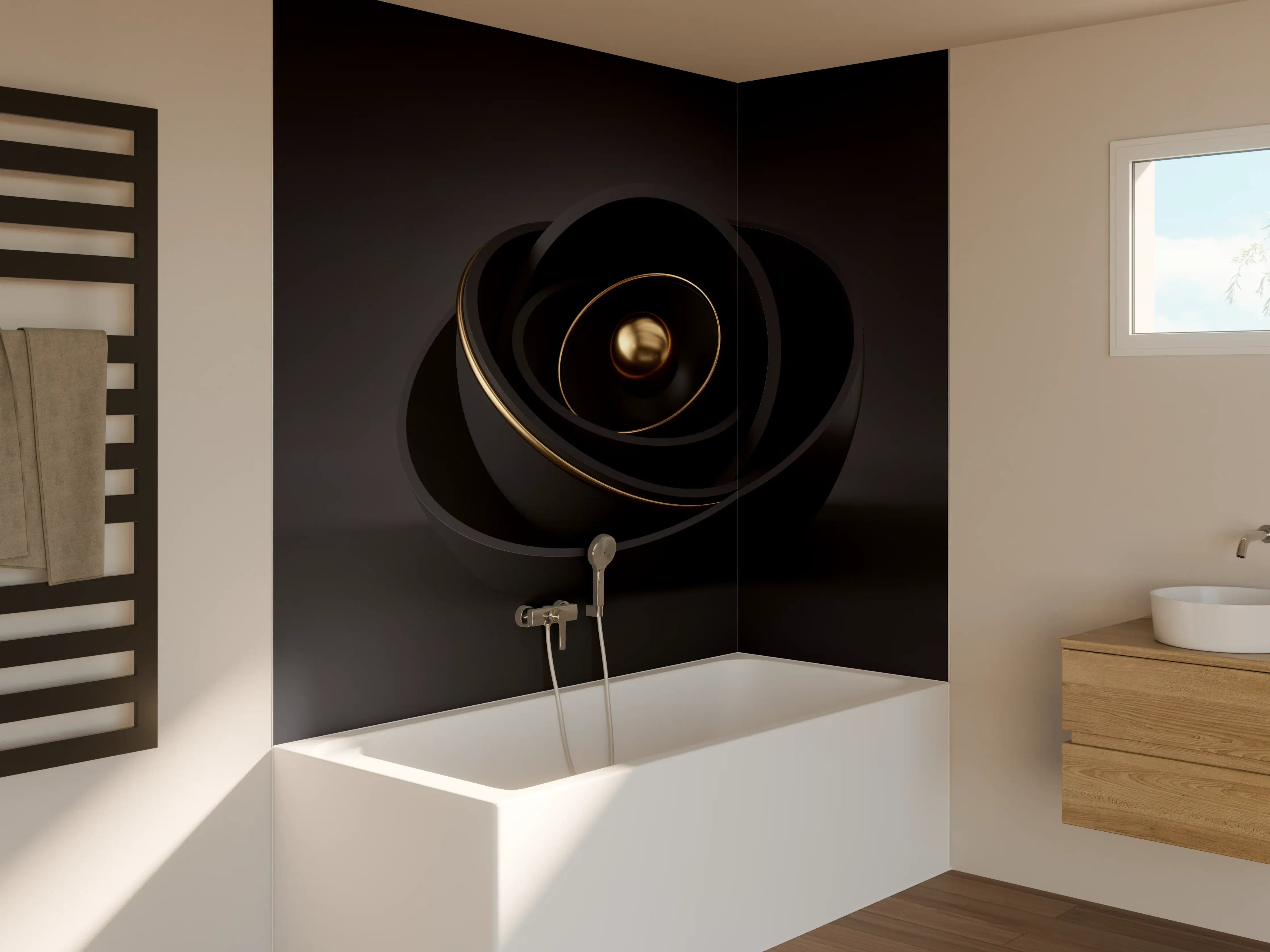 Badewannen-Rückwand - Abstraktes 3D-Design einer Muschel