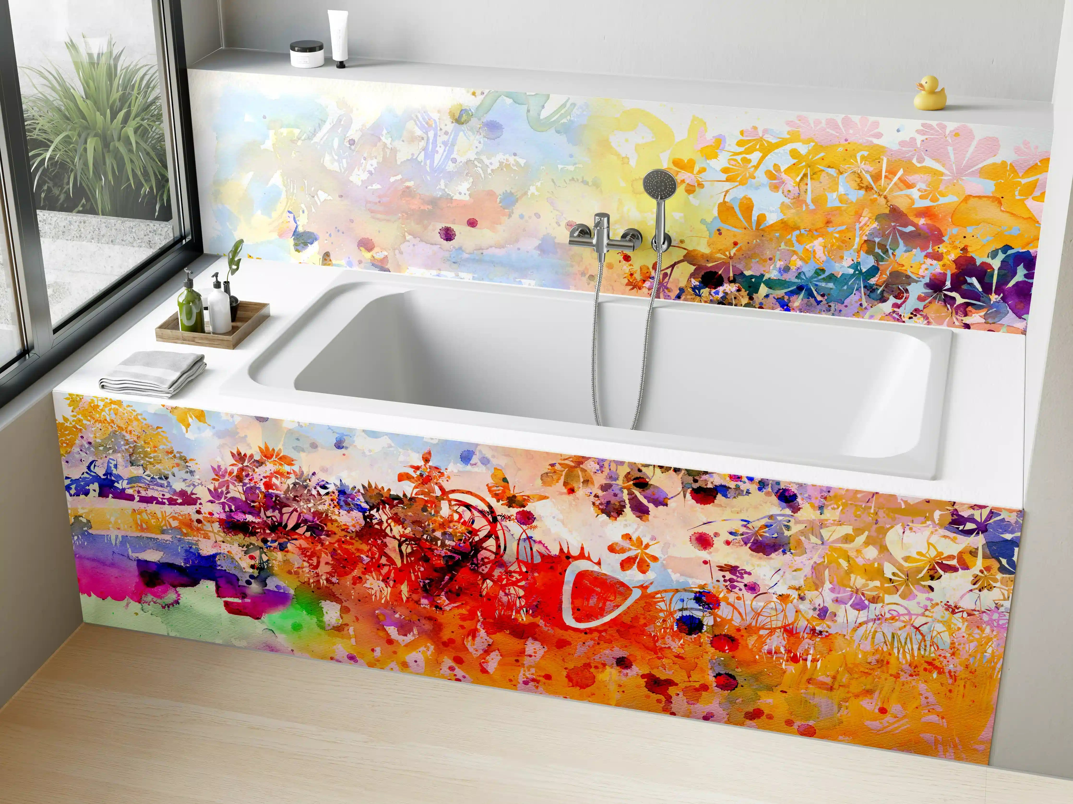 Badewannen-Rückwand - Abstraktes Aquarell eines Herbstwaldes
