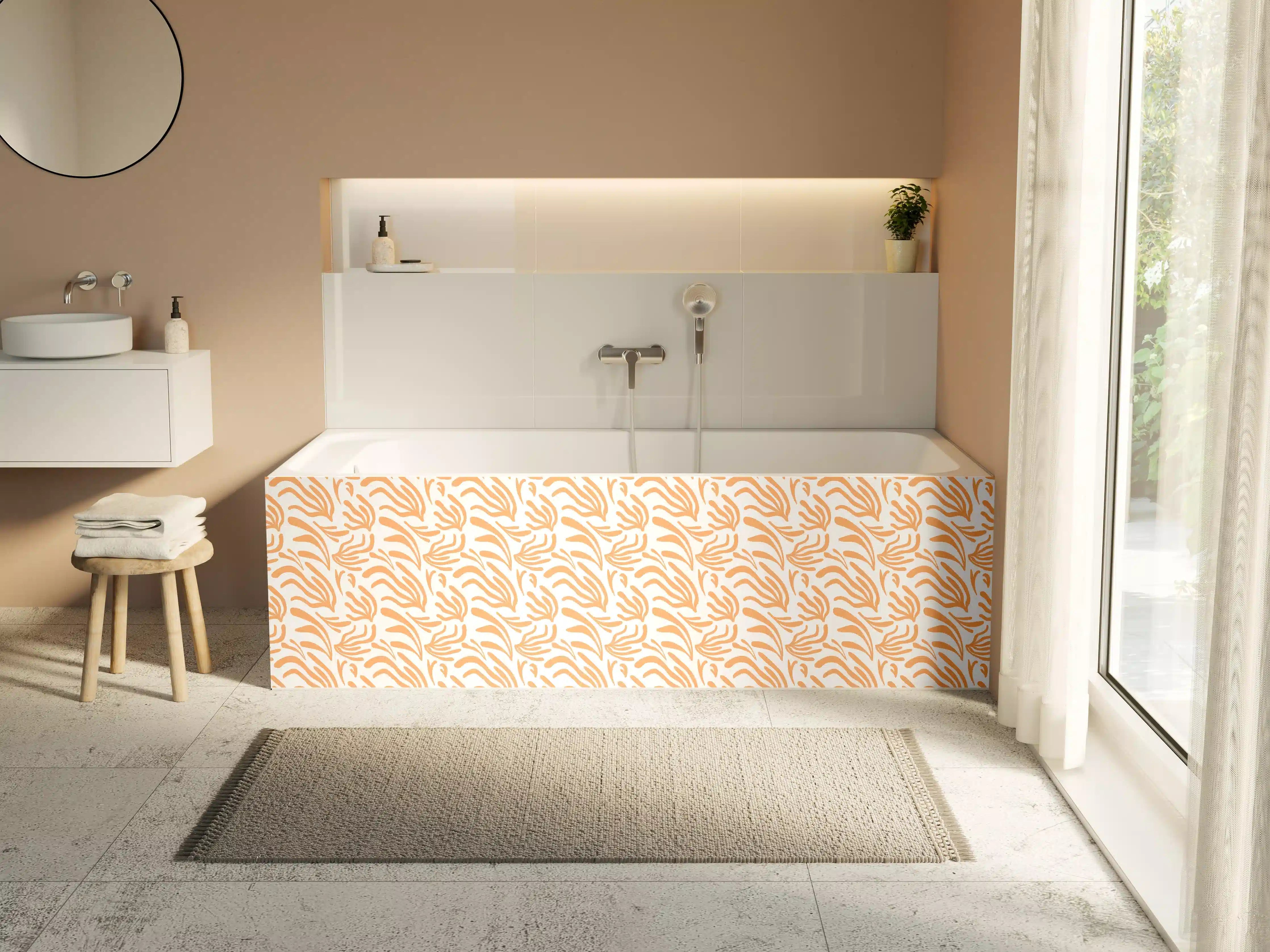 Badewannen-Rückwand - Abstraktes Korallenmuster Orange Weiß