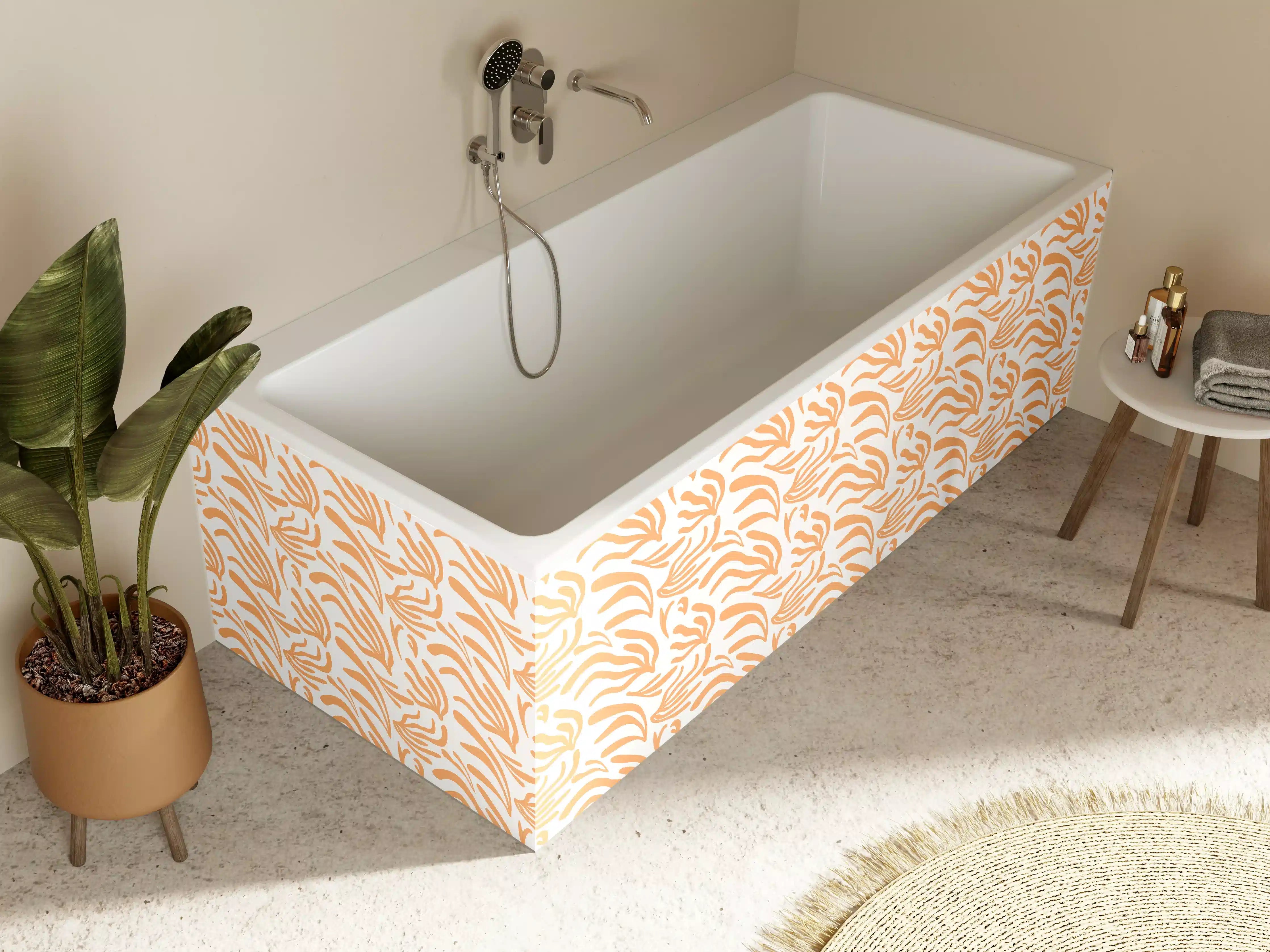 Badewannen-Rückwand - Abstraktes Korallenmuster Orange Weiß