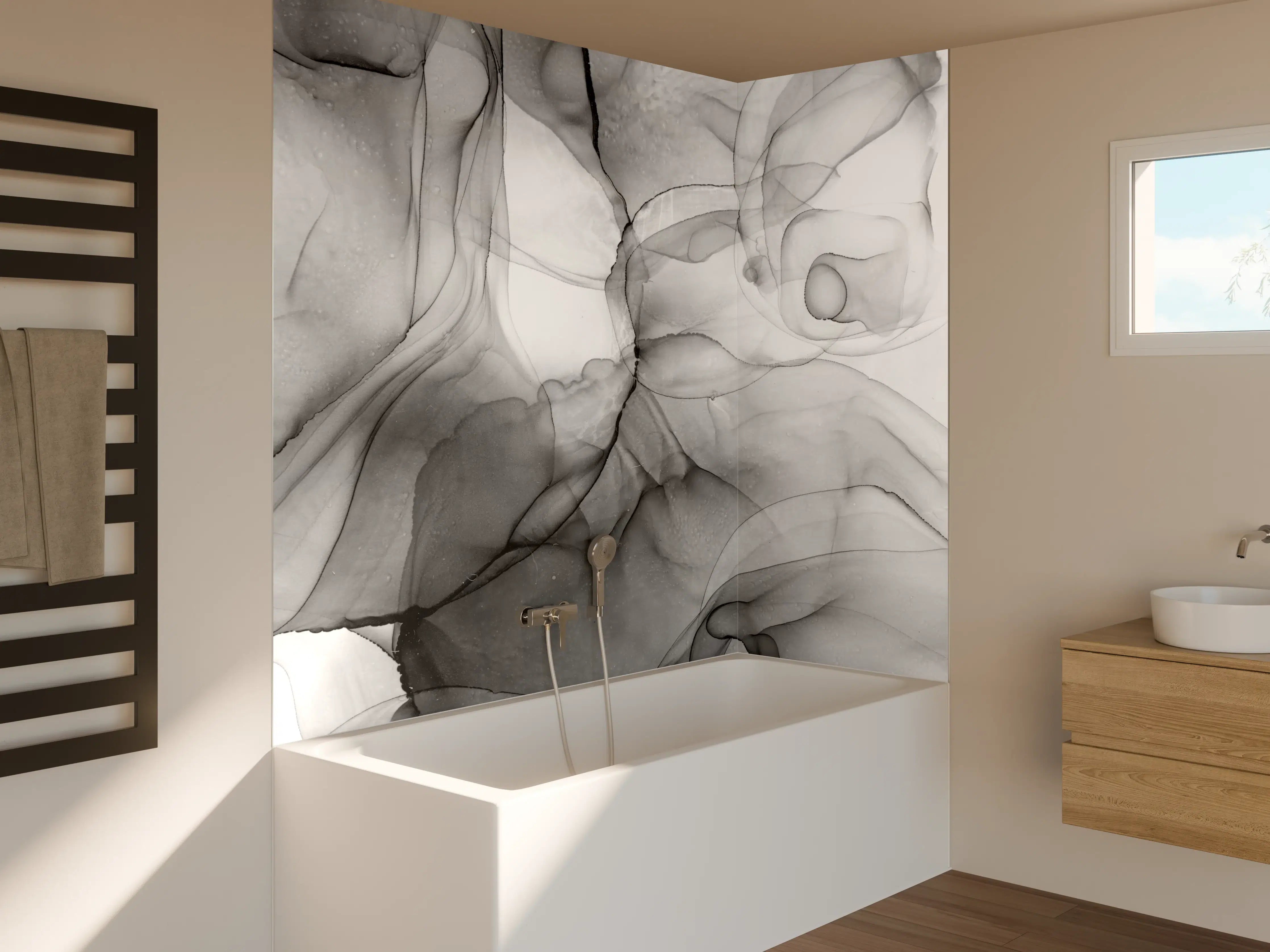 Badewannen-Rückwand - Abstraktes Marmor Tinten Design