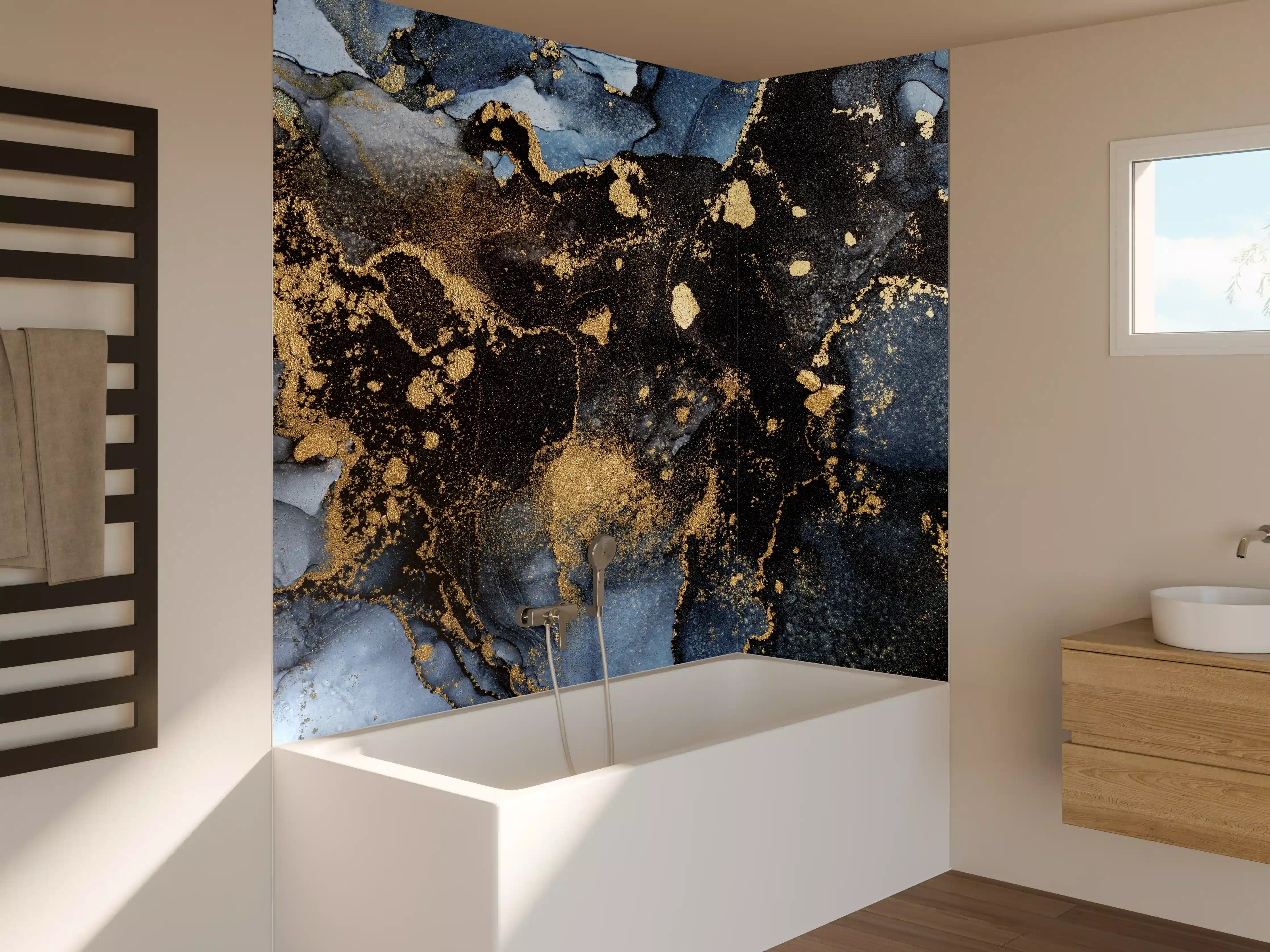 Badewannen-Rückwand - Abstraktes Marmor Wanddesign - Flüssigmalerei