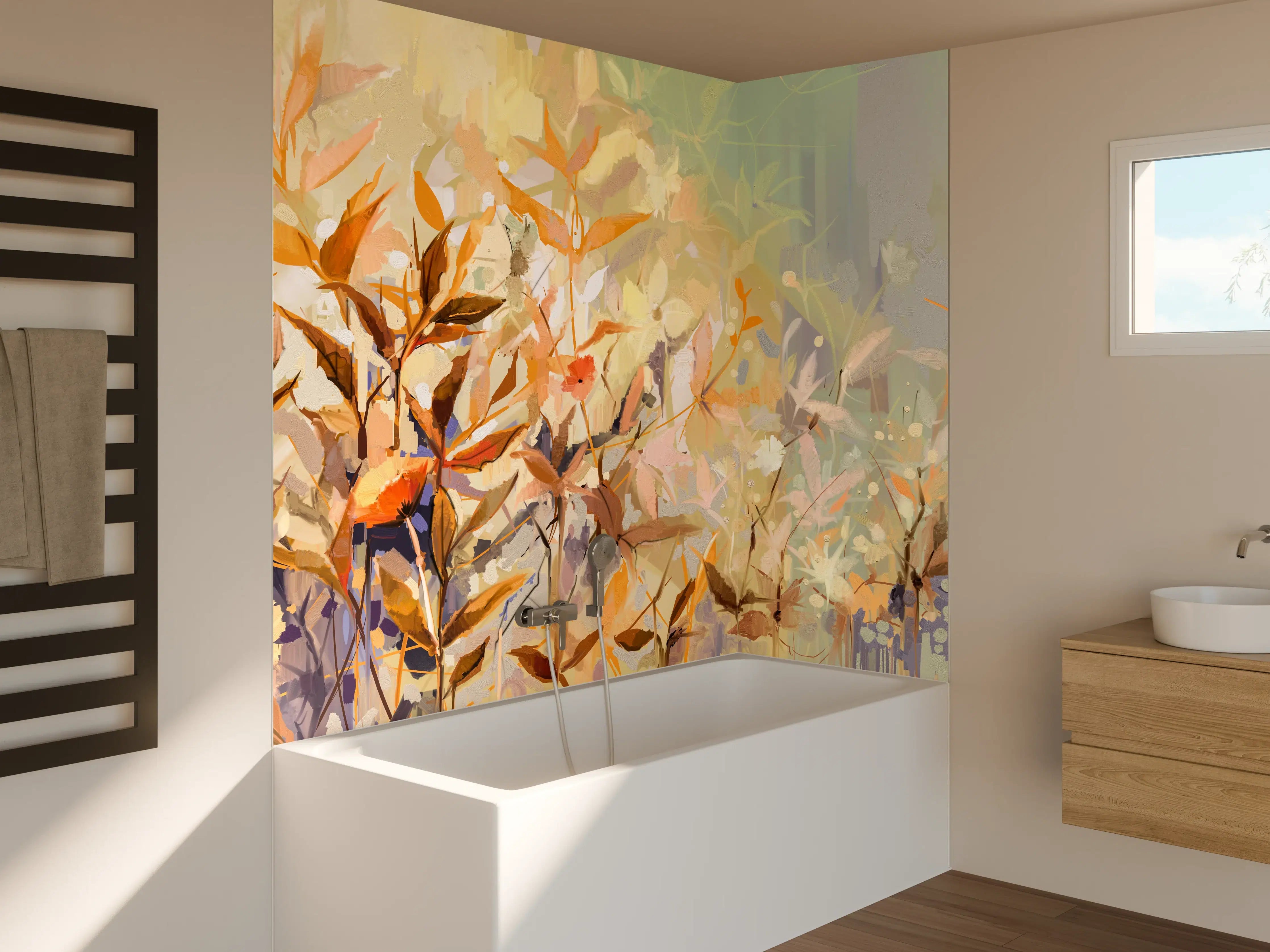 Badewannen-Rückwand - Abstraktes Ölgemälde von bunten Blumen