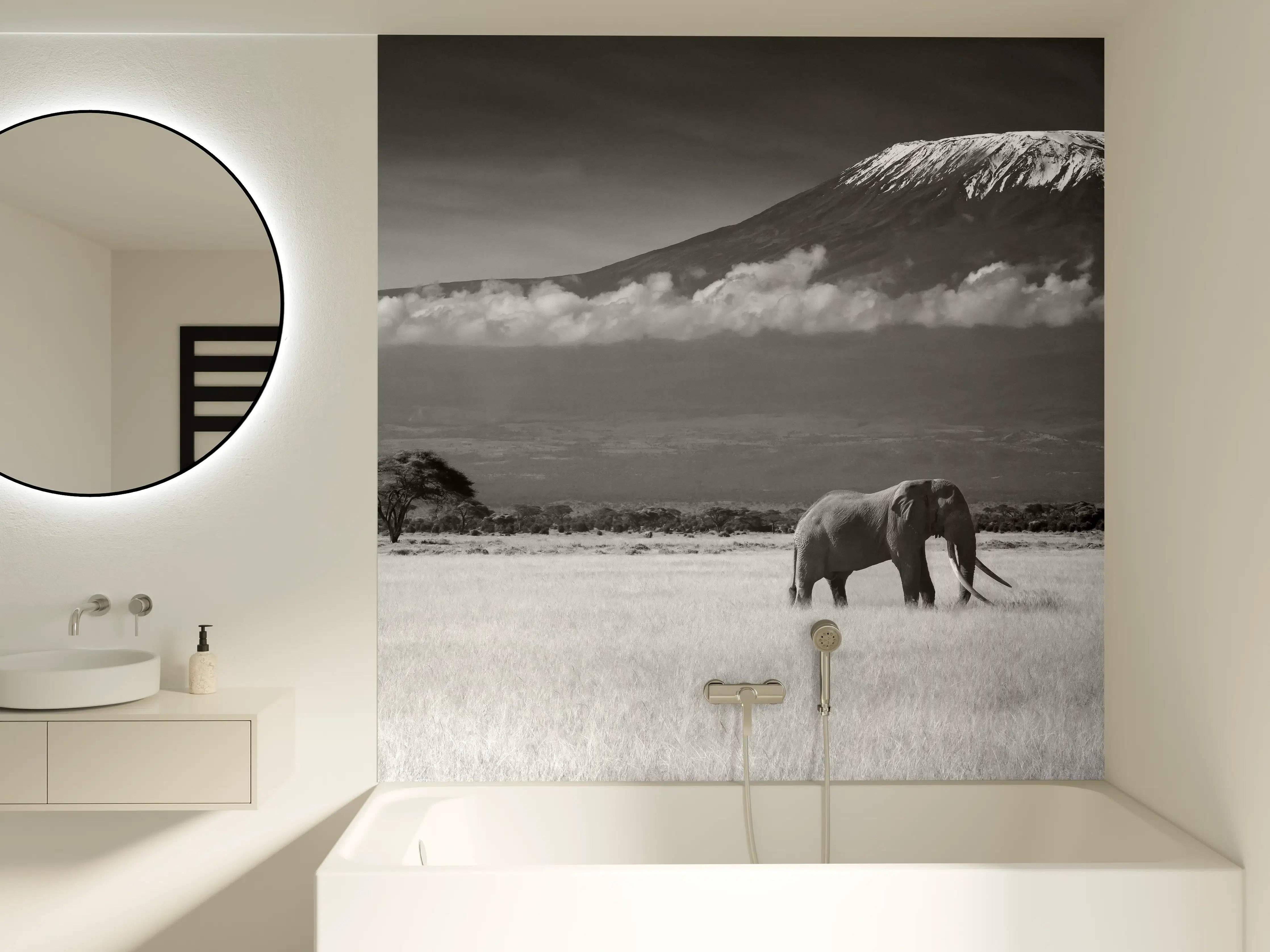 Badewannen-Rückwand - Afrikanische Landschaft - Schwarz-weiß
