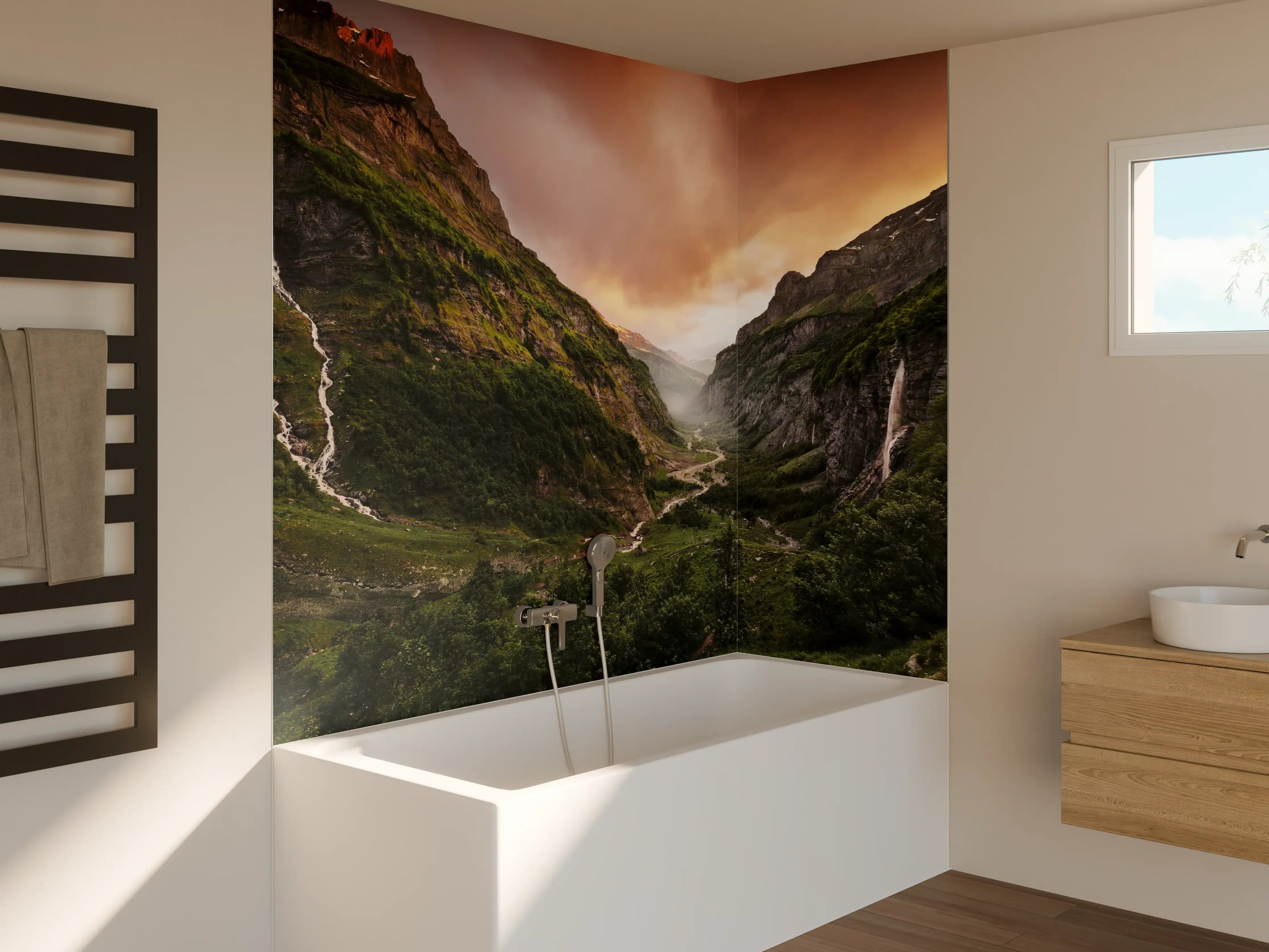Badewannen-Rückwand - Alpen Bergsonnenuntergang