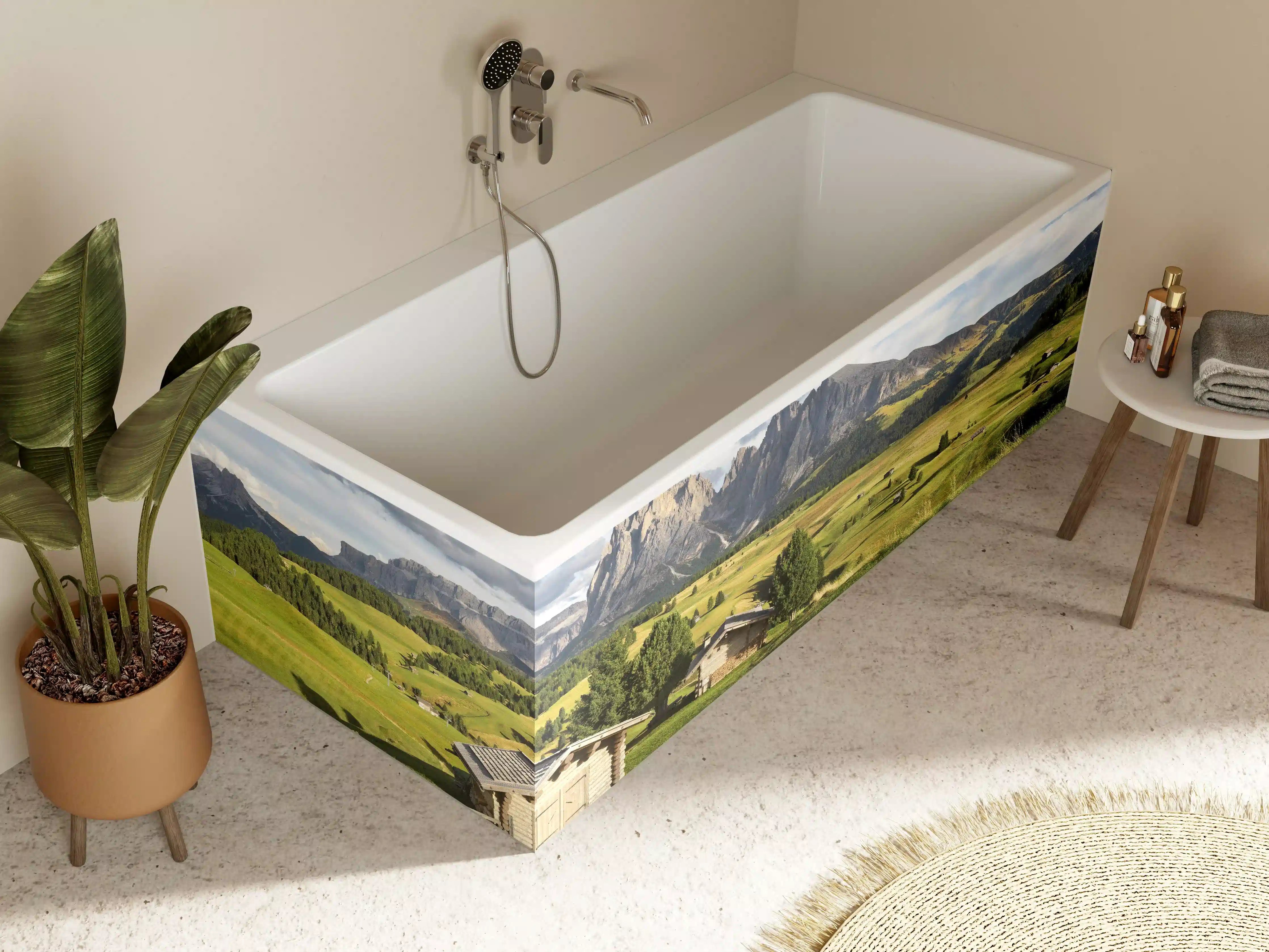 Badewannen-Rückwand - Alpenidylle mit grünen Wiesen