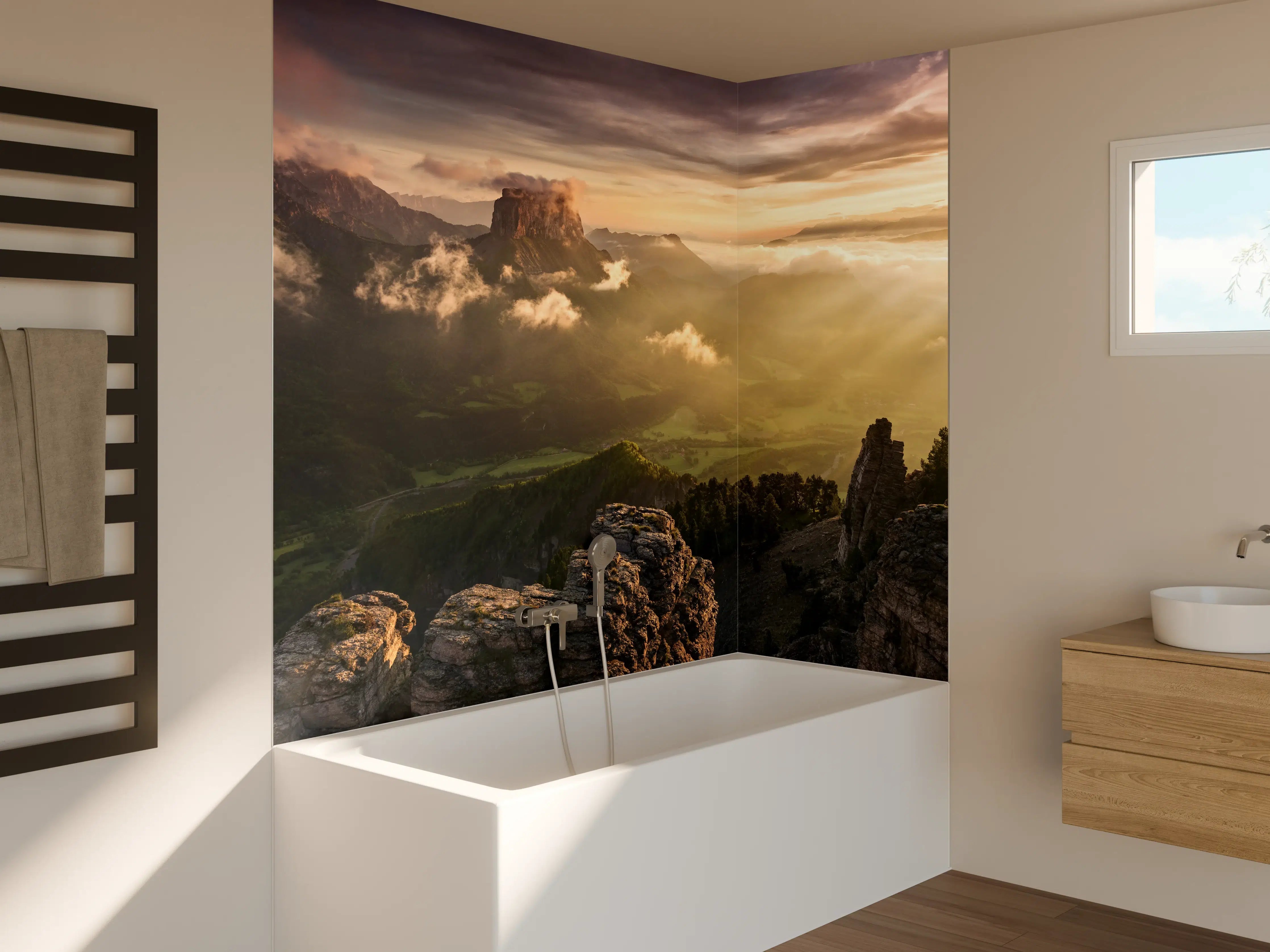 Badewannen-Rückwand - Alpenlichtspiel bei Morgenröte