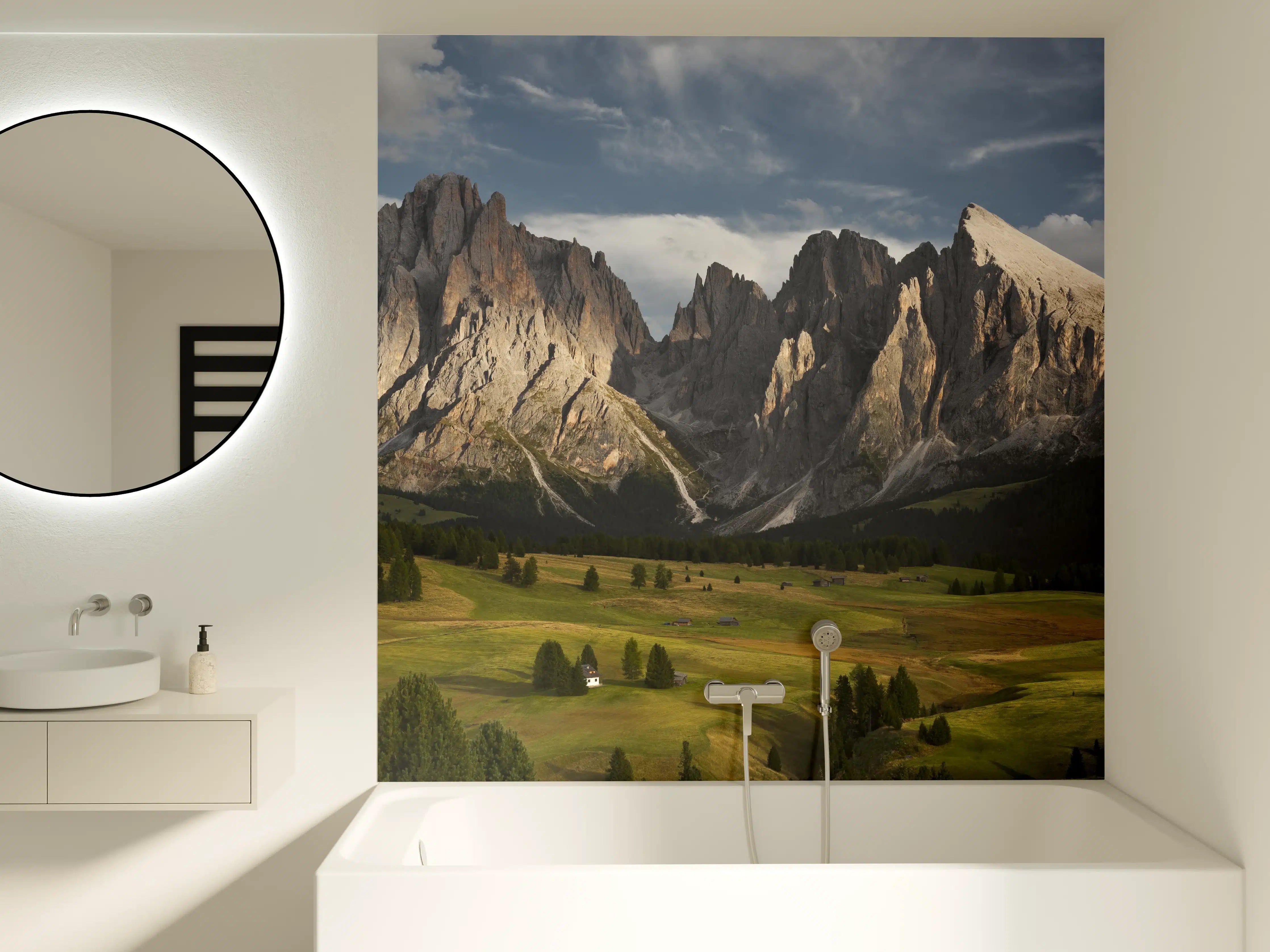 Badewannen-Rückwand - Alpenpanorama Dolomiten Wiese
