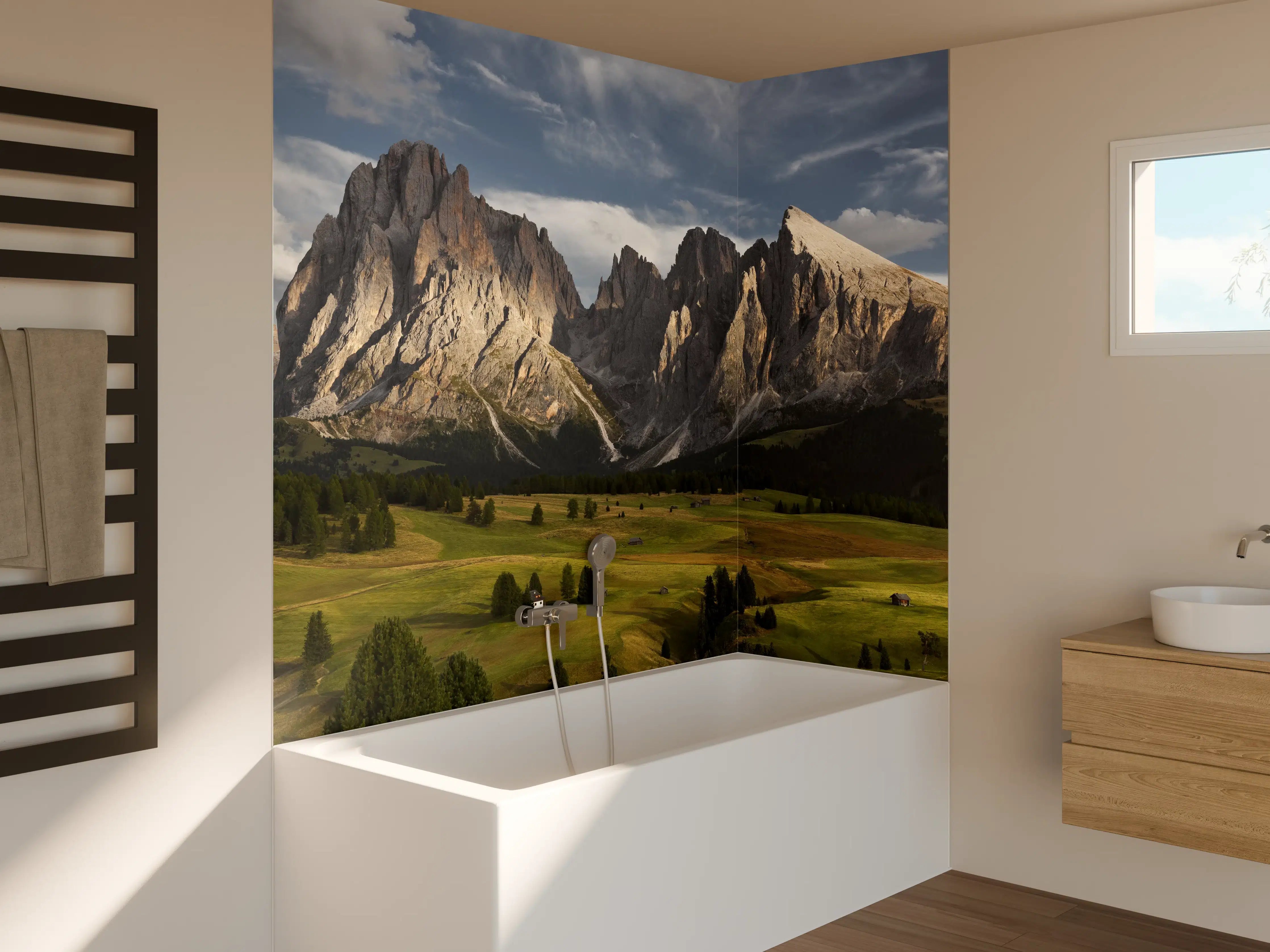 Badewannen-Rückwand - Alpenpanorama Dolomiten Wiese