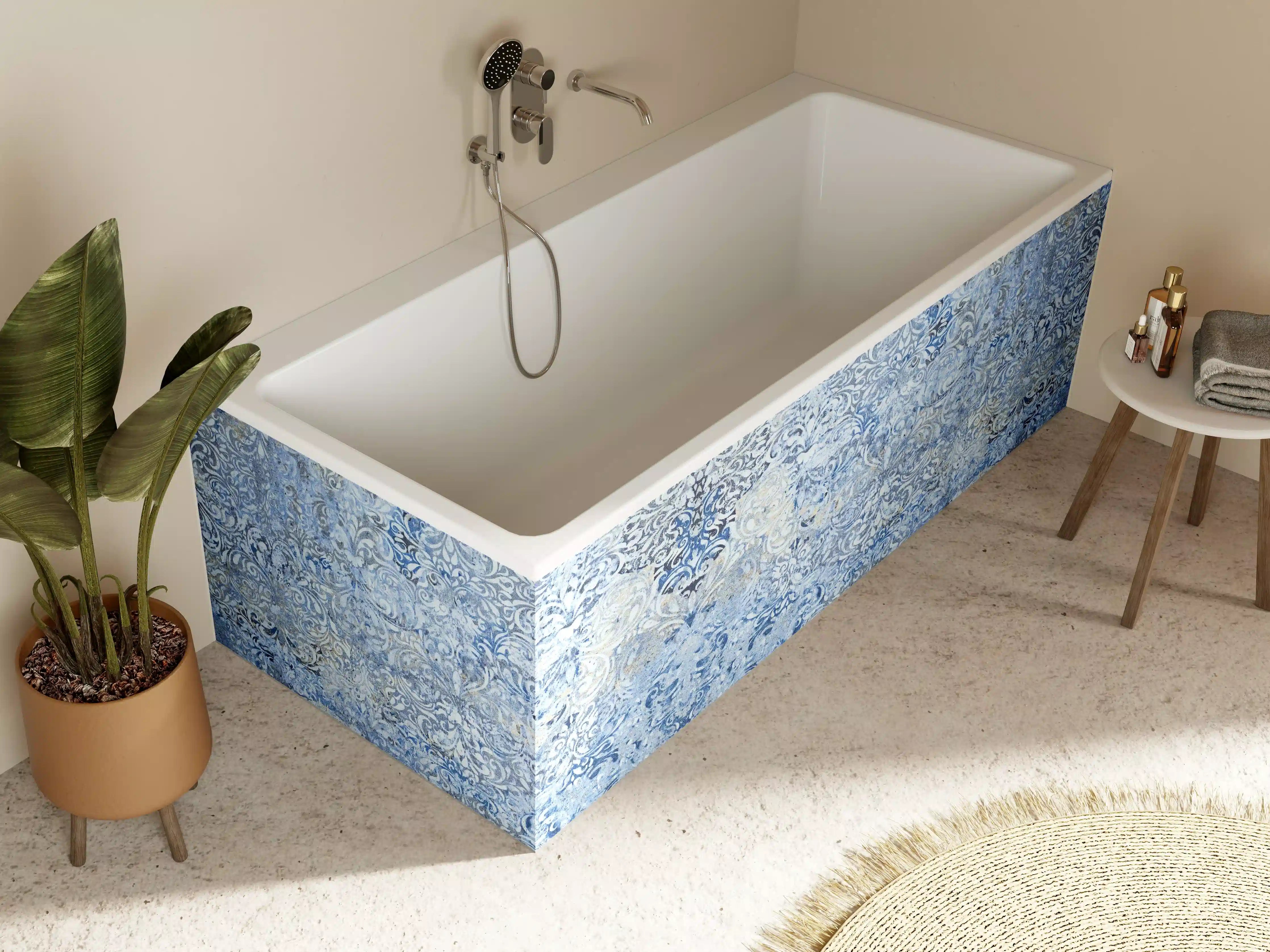 Badewannen-Rückwand - Alt blau graues vintage Fliesenmuster