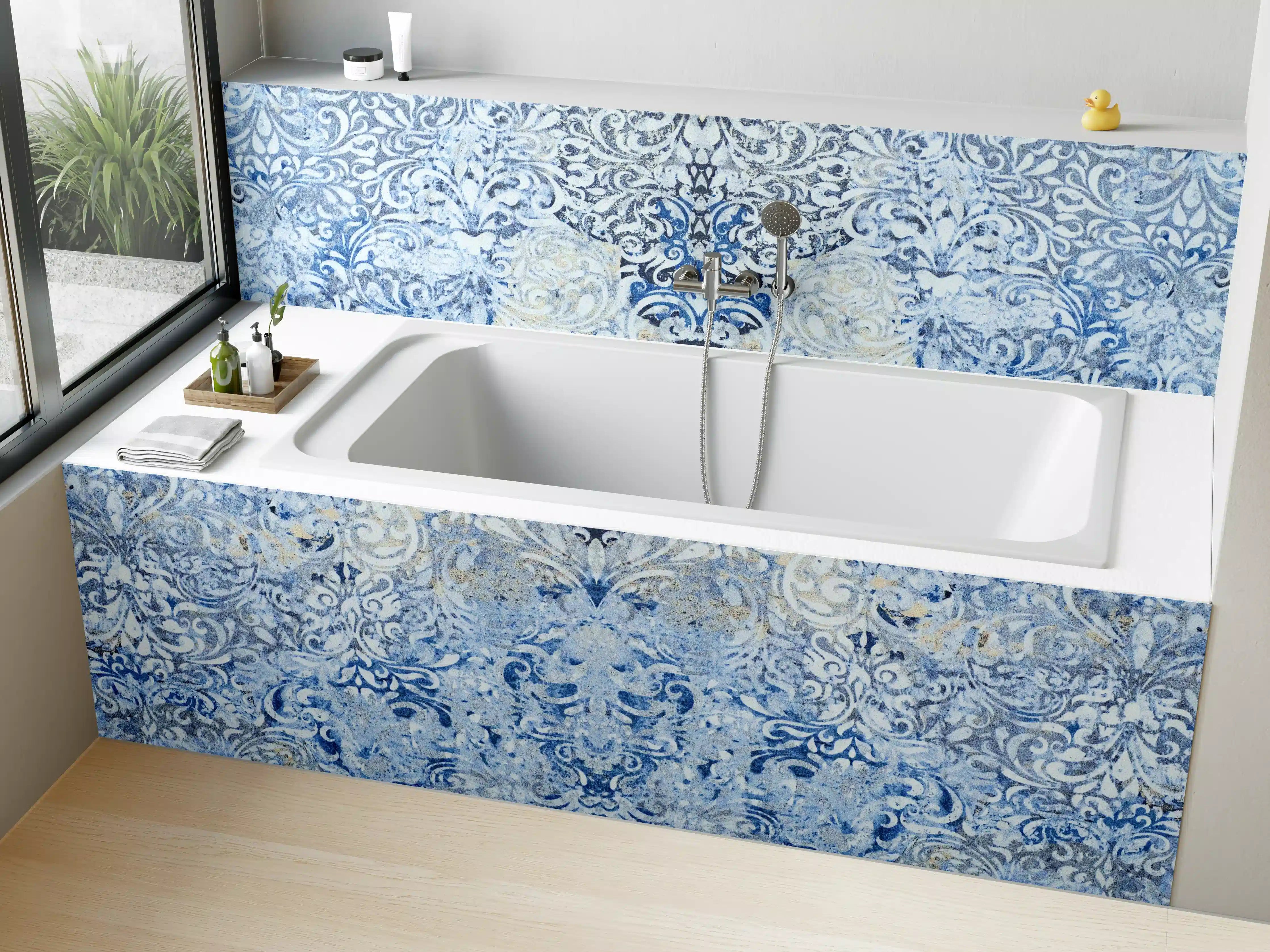 Badewannen-Rückwand - Alt blau graues vintage Fliesenmuster