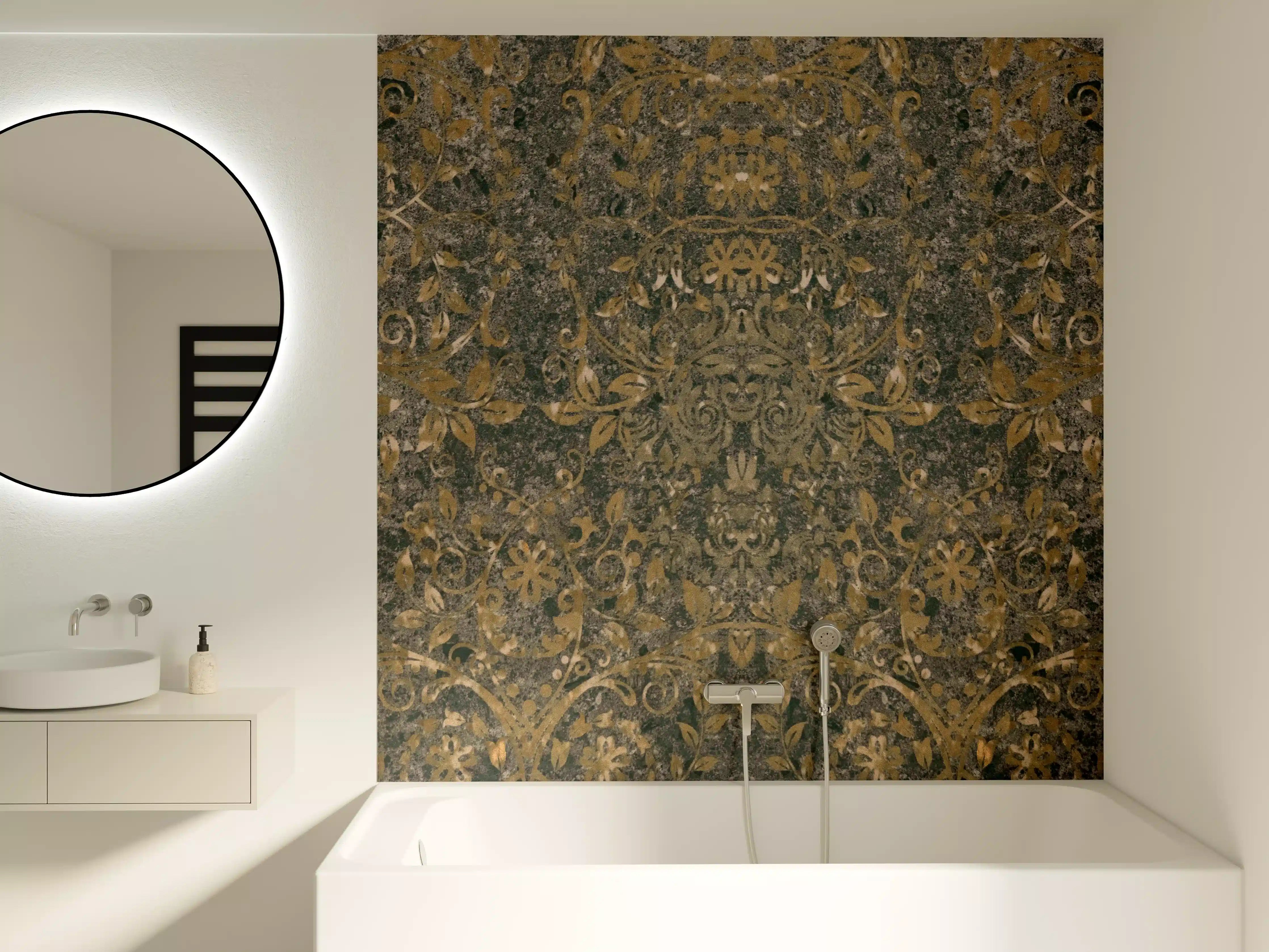 Badewannen-Rückwand - Alt schwarze anthrazit Fliesenmuster