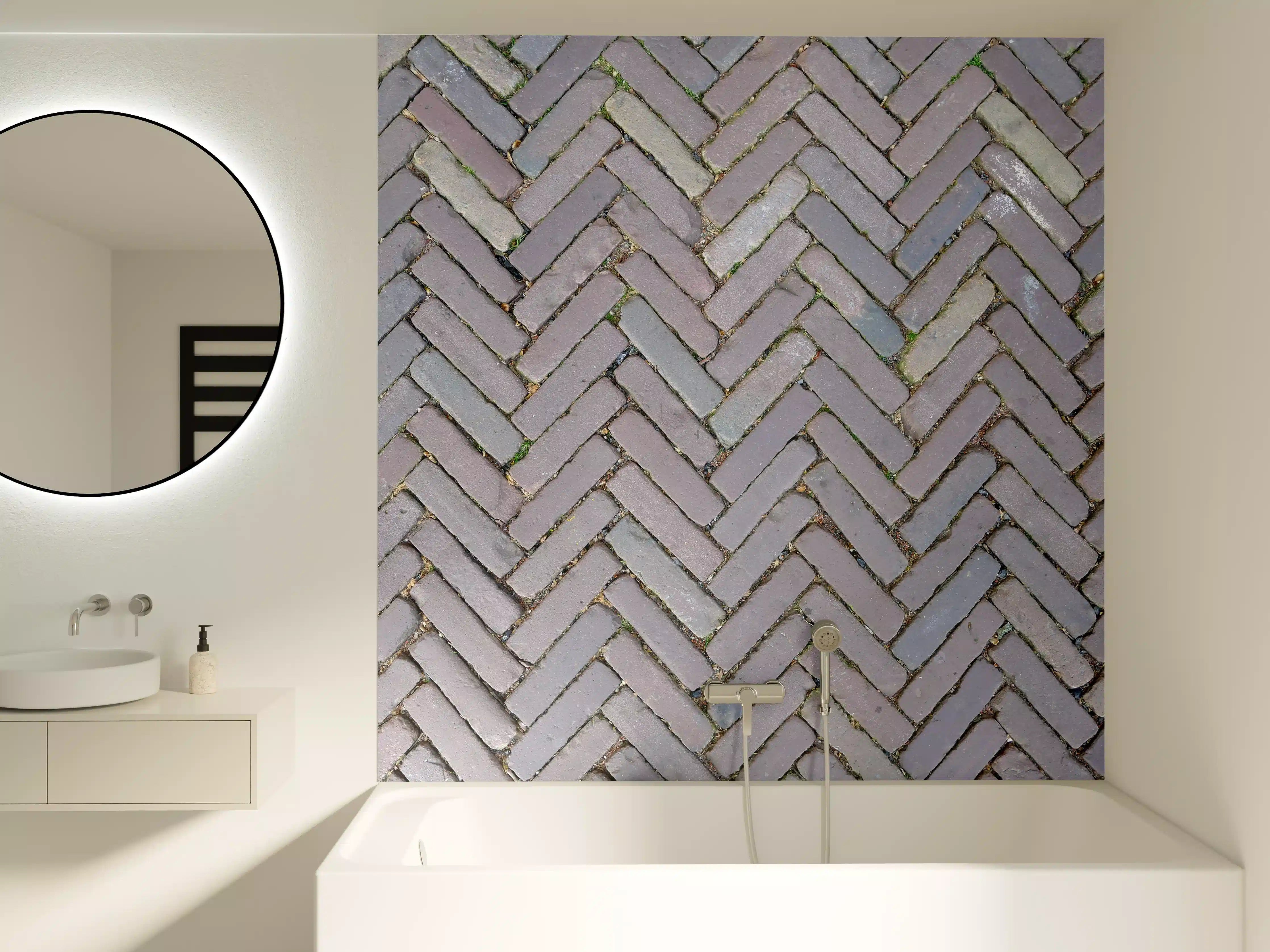 Badewannen-Rückwand - Alte Pflastersteine in Grautönen