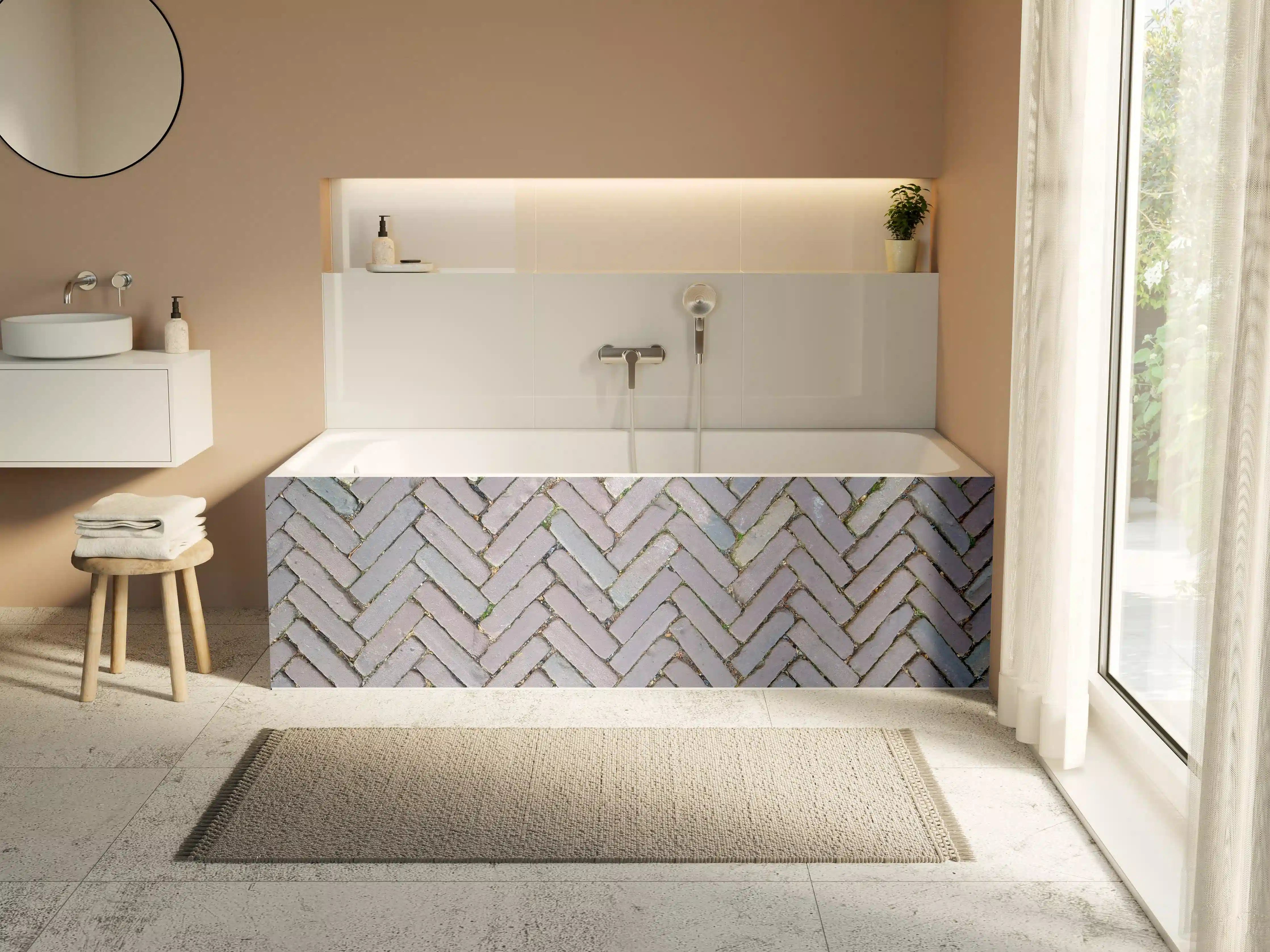 Badewannen-Rückwand - Alte Pflastersteine in Grautönen