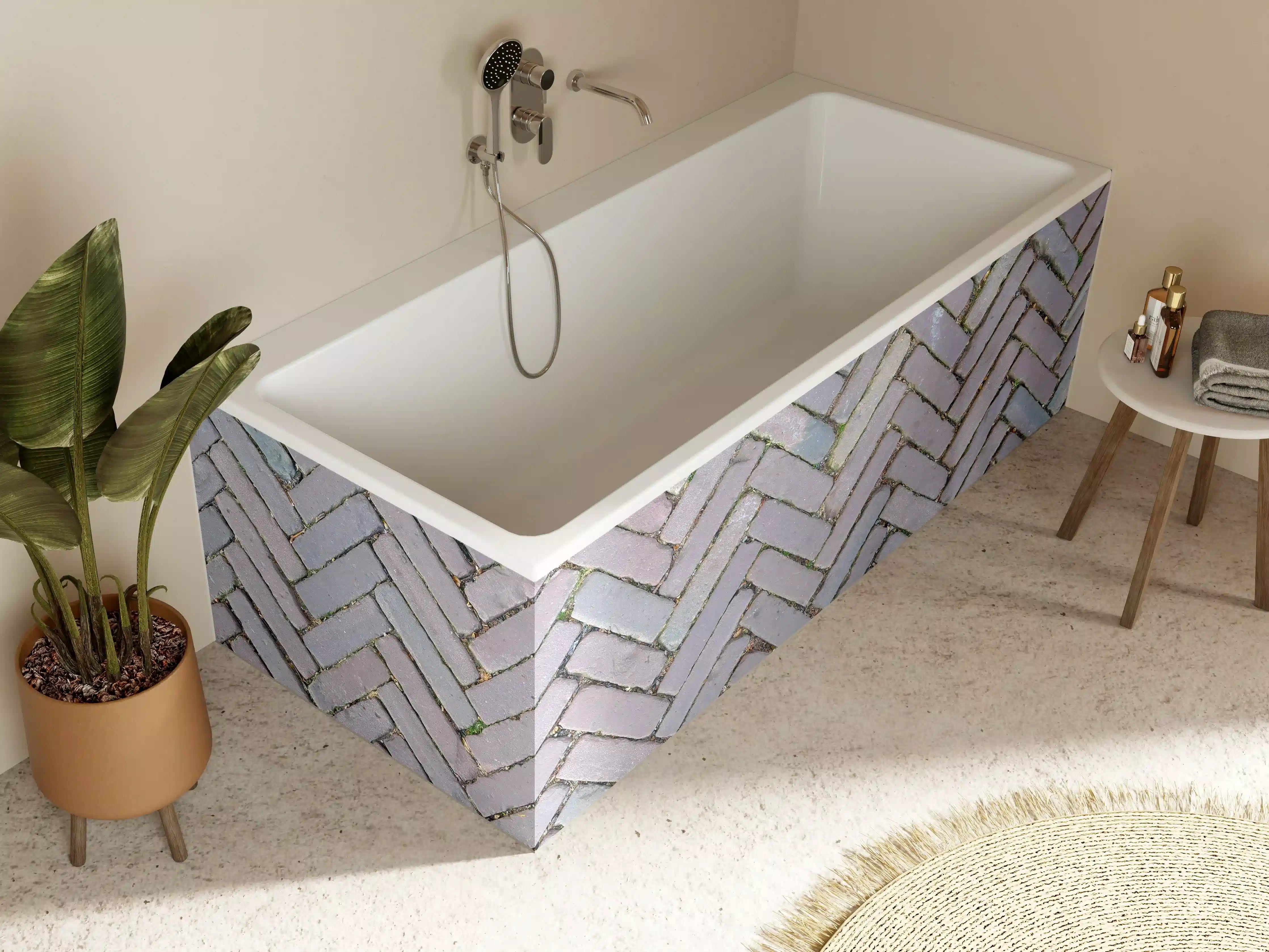 Badewannen-Rückwand - Alte Pflastersteine in Grautönen