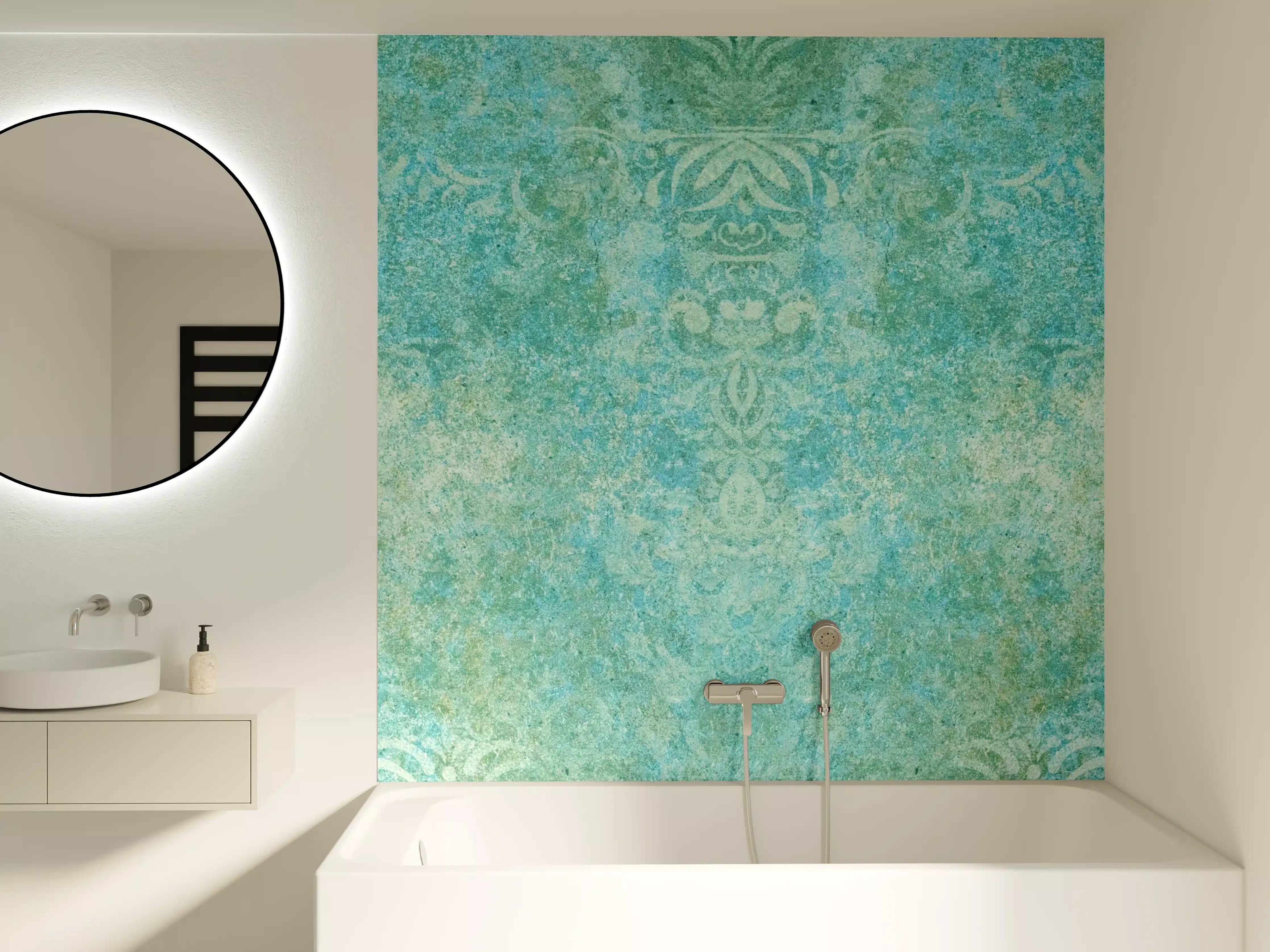 Badewannen-Rückwand - Alte blaugrüne Vintage-Fliesen