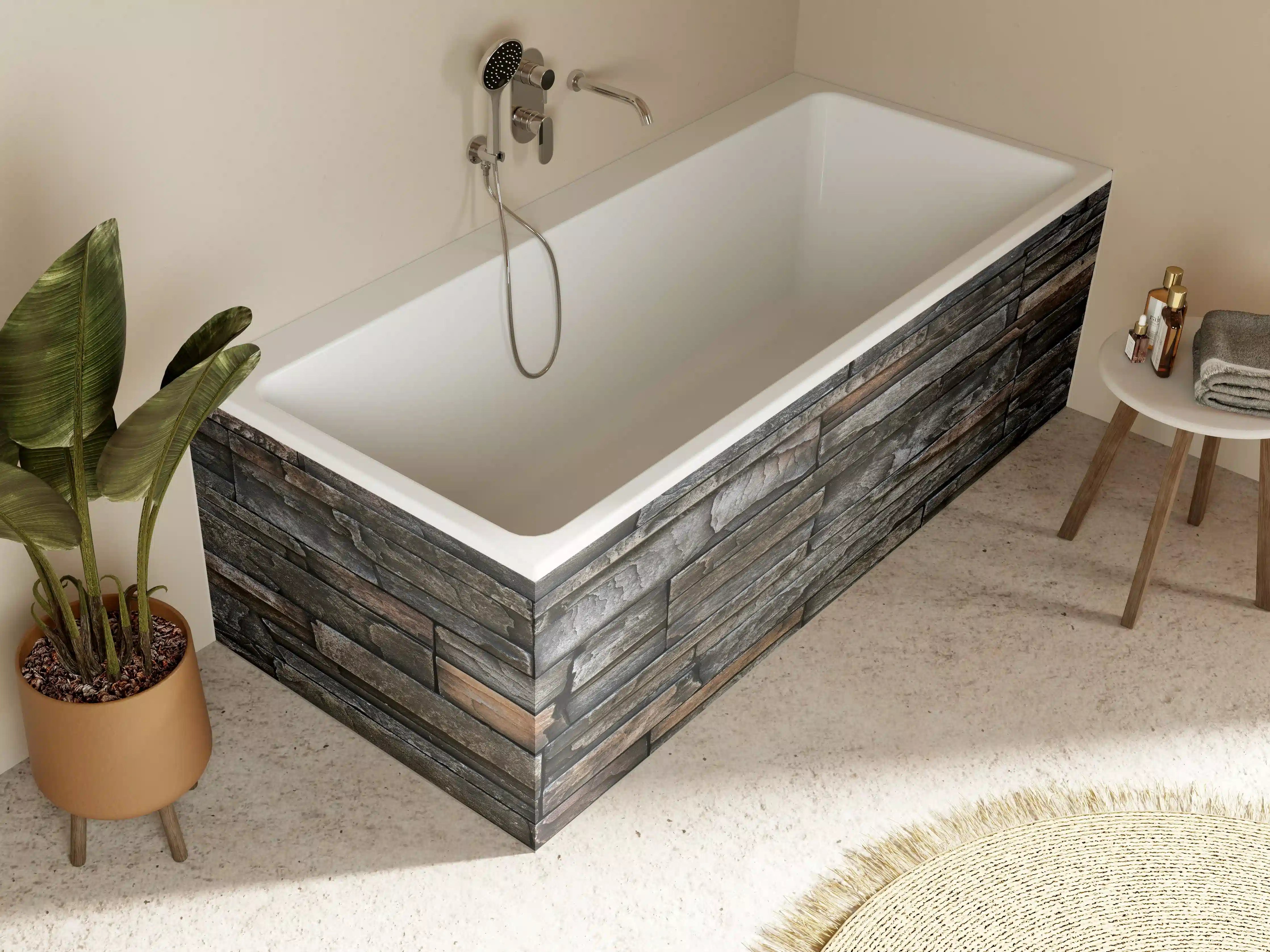 Badewannen-Rückwand - Alte dunkle Steinwand Textur