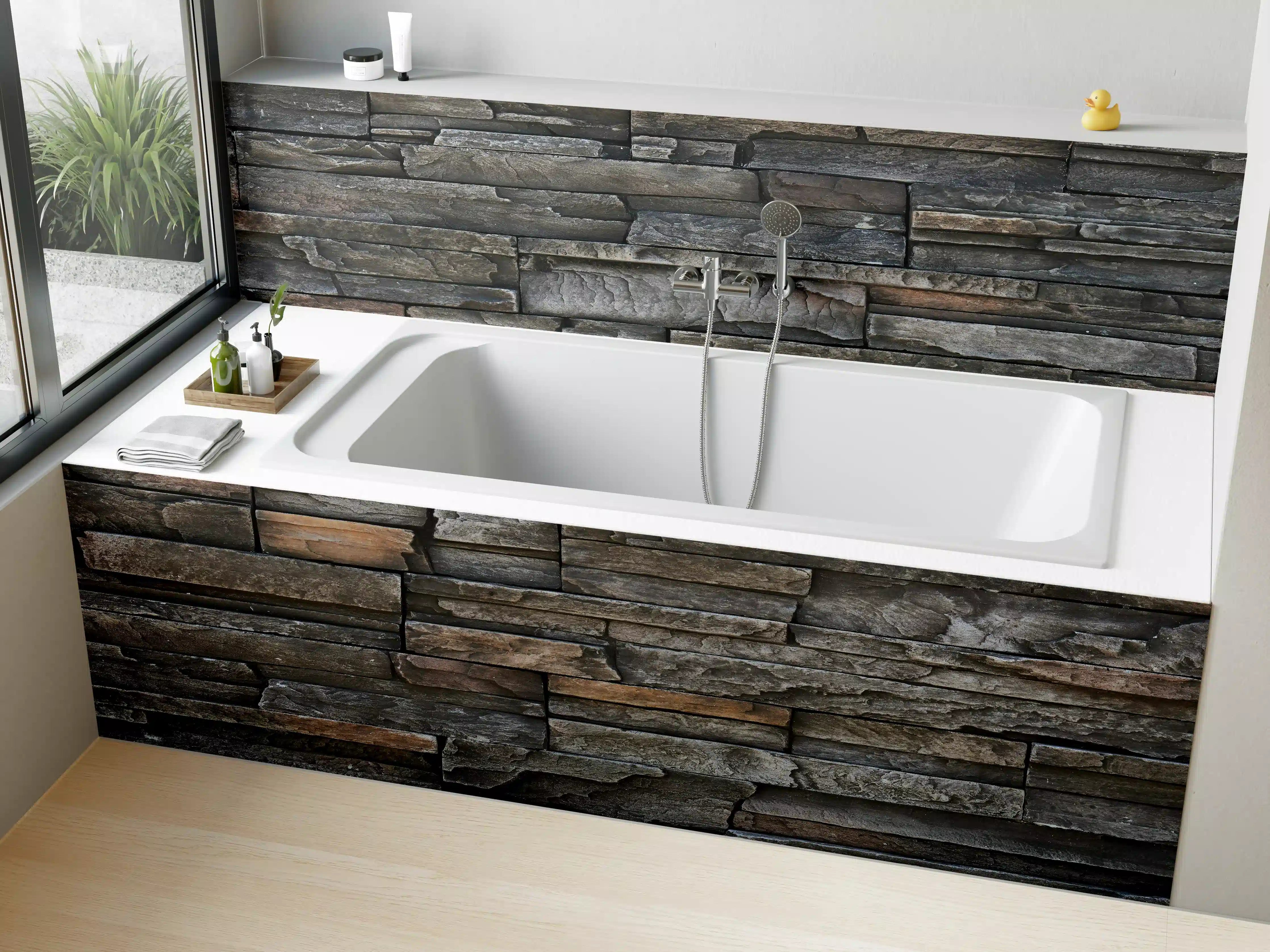 Badewannen-Rückwand - Alte dunkle Steinwand Textur