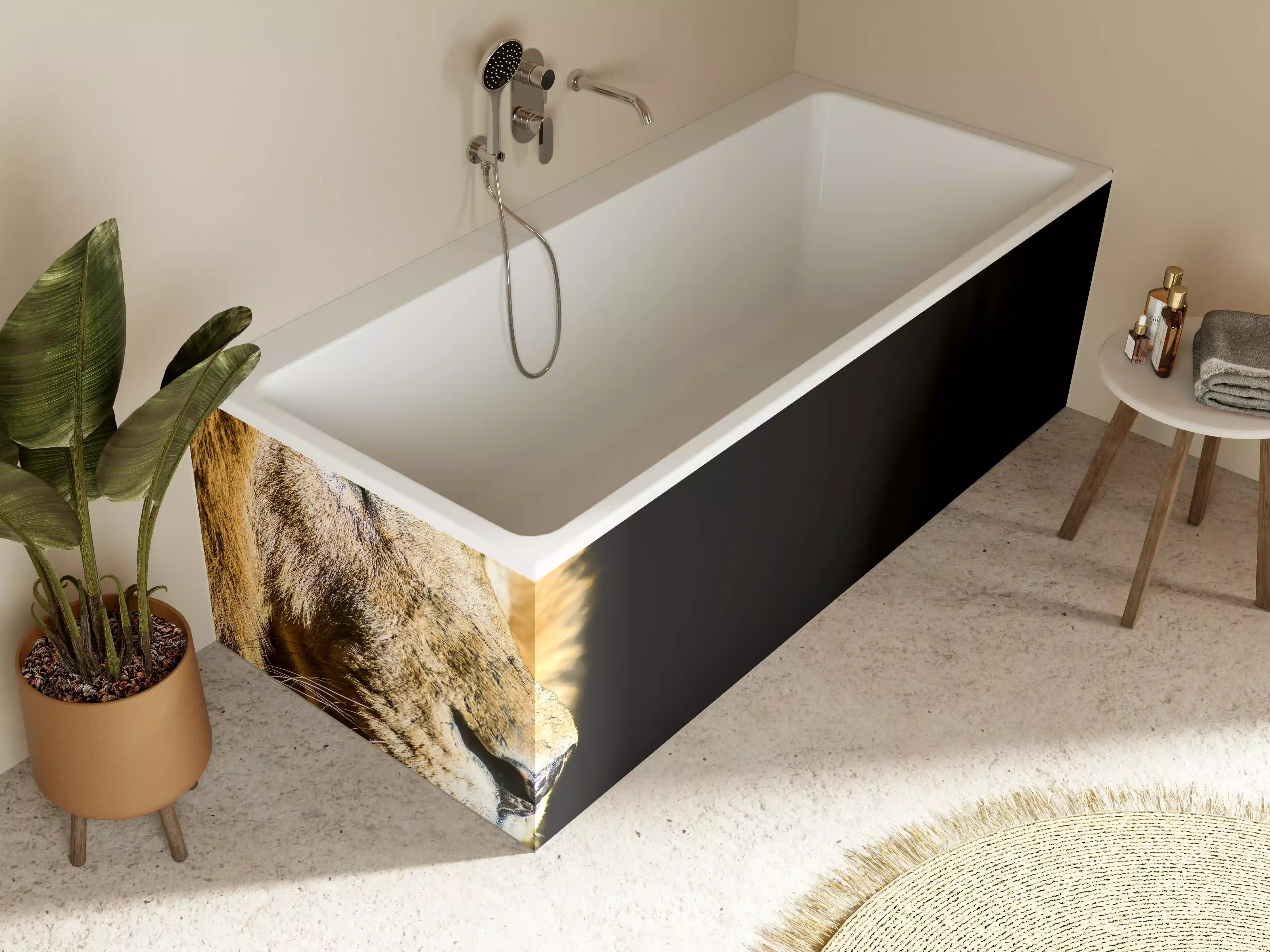 Badewannen-Rückwand - Alter Löwe auf schwarzem Hintergrund