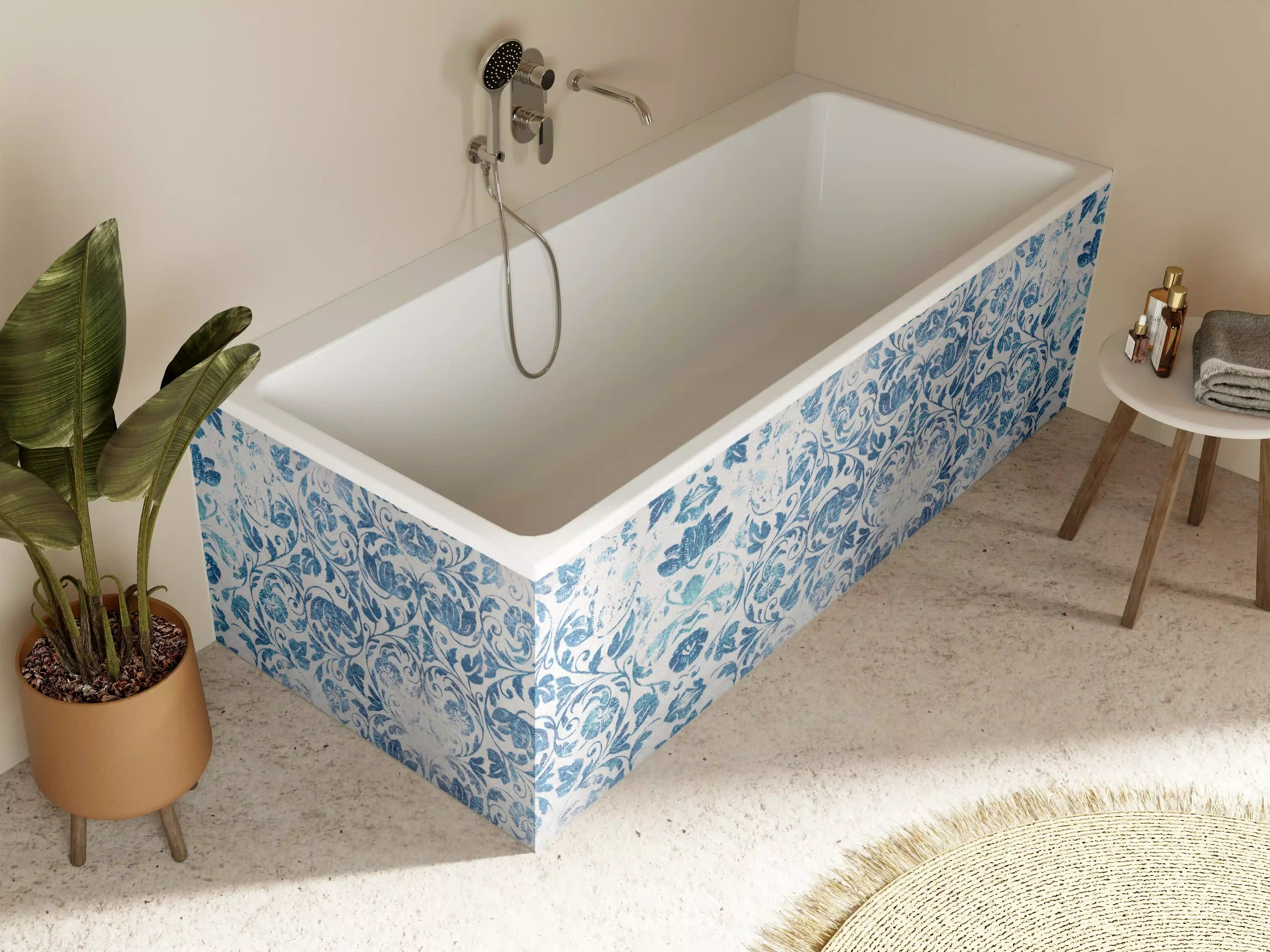 Badewannen-Rückwand - Altes Abgenutztes Damast Patchwork Vintage Motiv