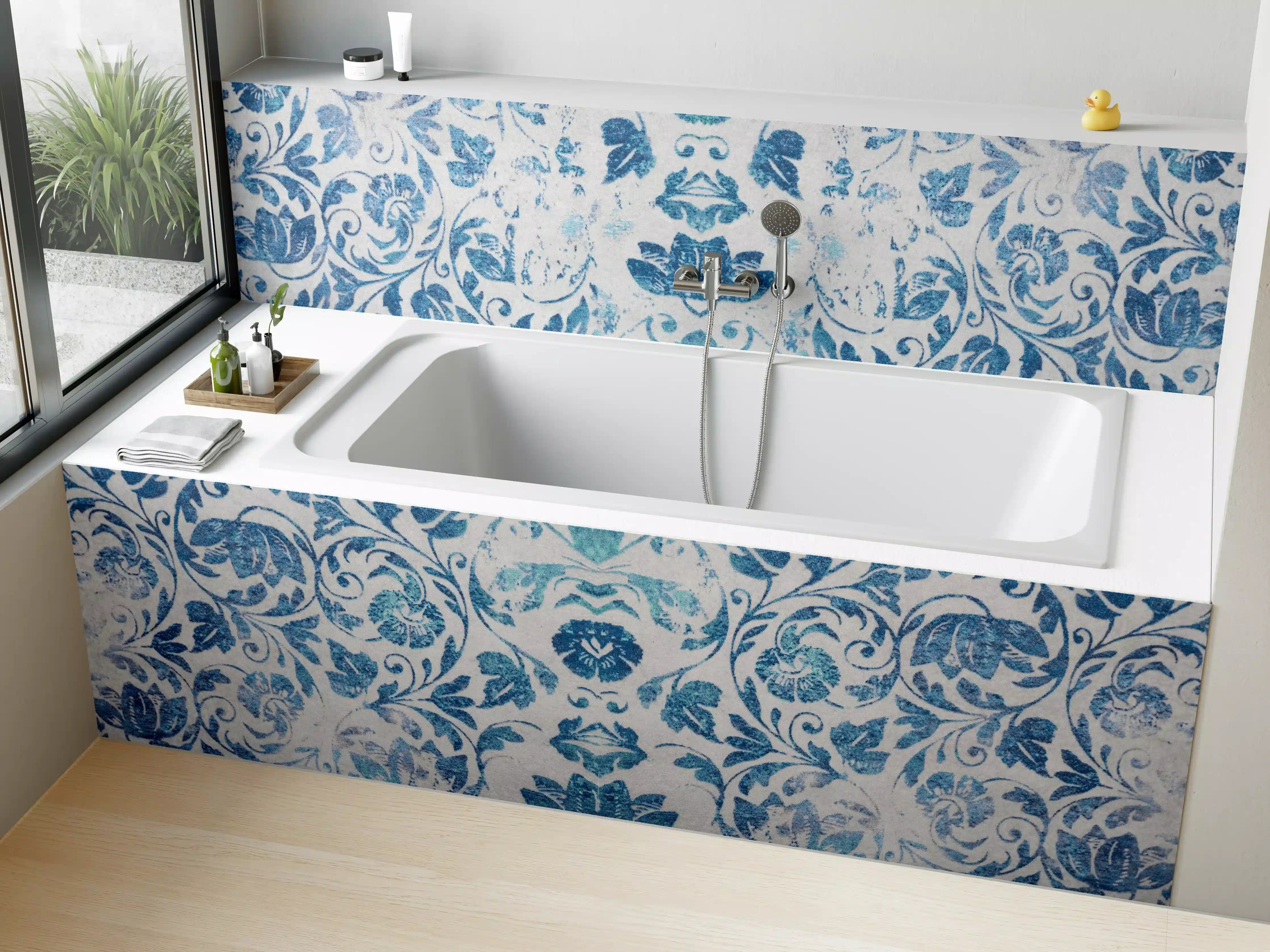 Badewannen-Rückwand - Altes Abgenutztes Damast Patchwork Vintage Motiv