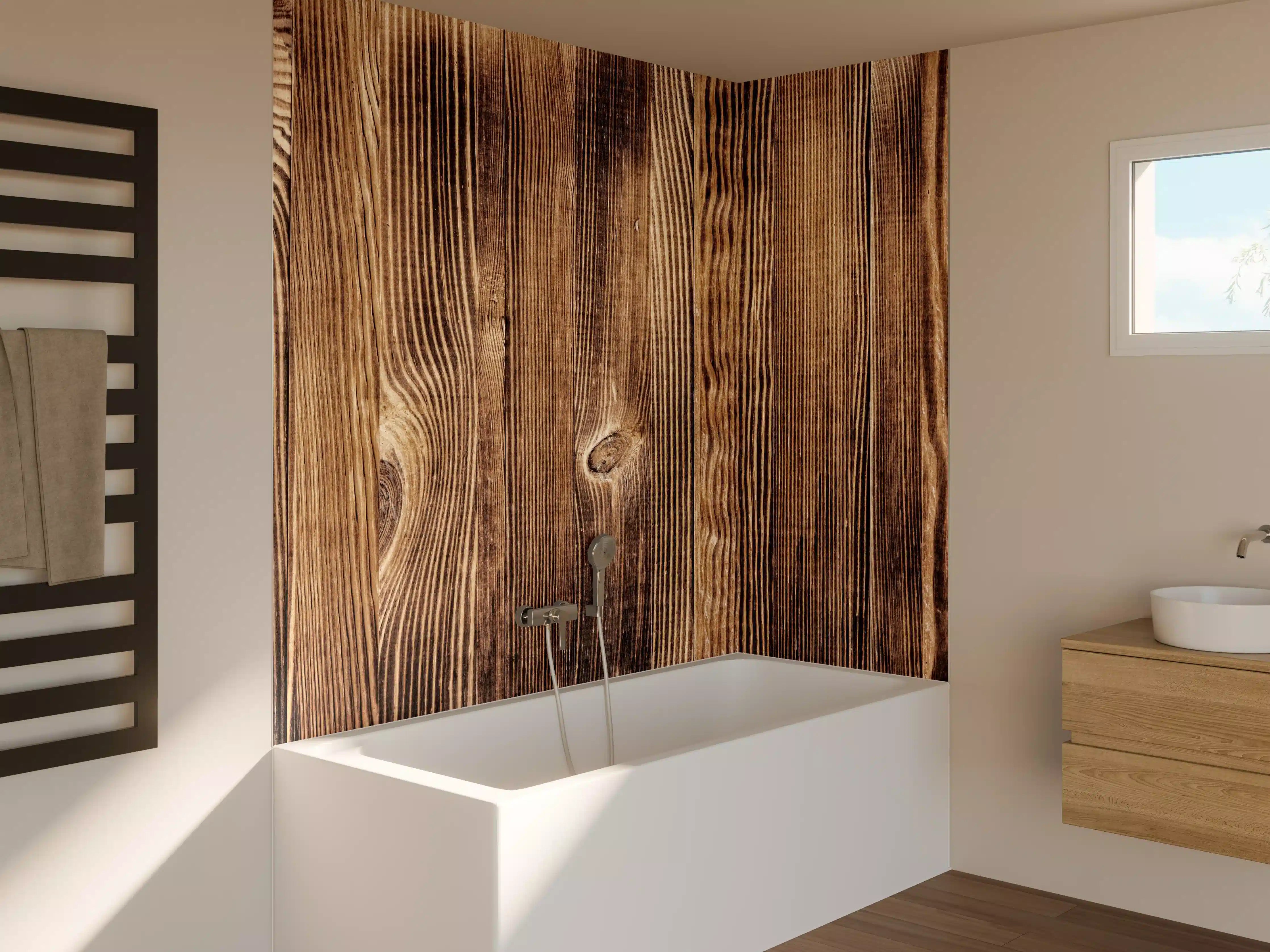 Badewannen-Rückwand - Angebrannte Naturholzplatte
