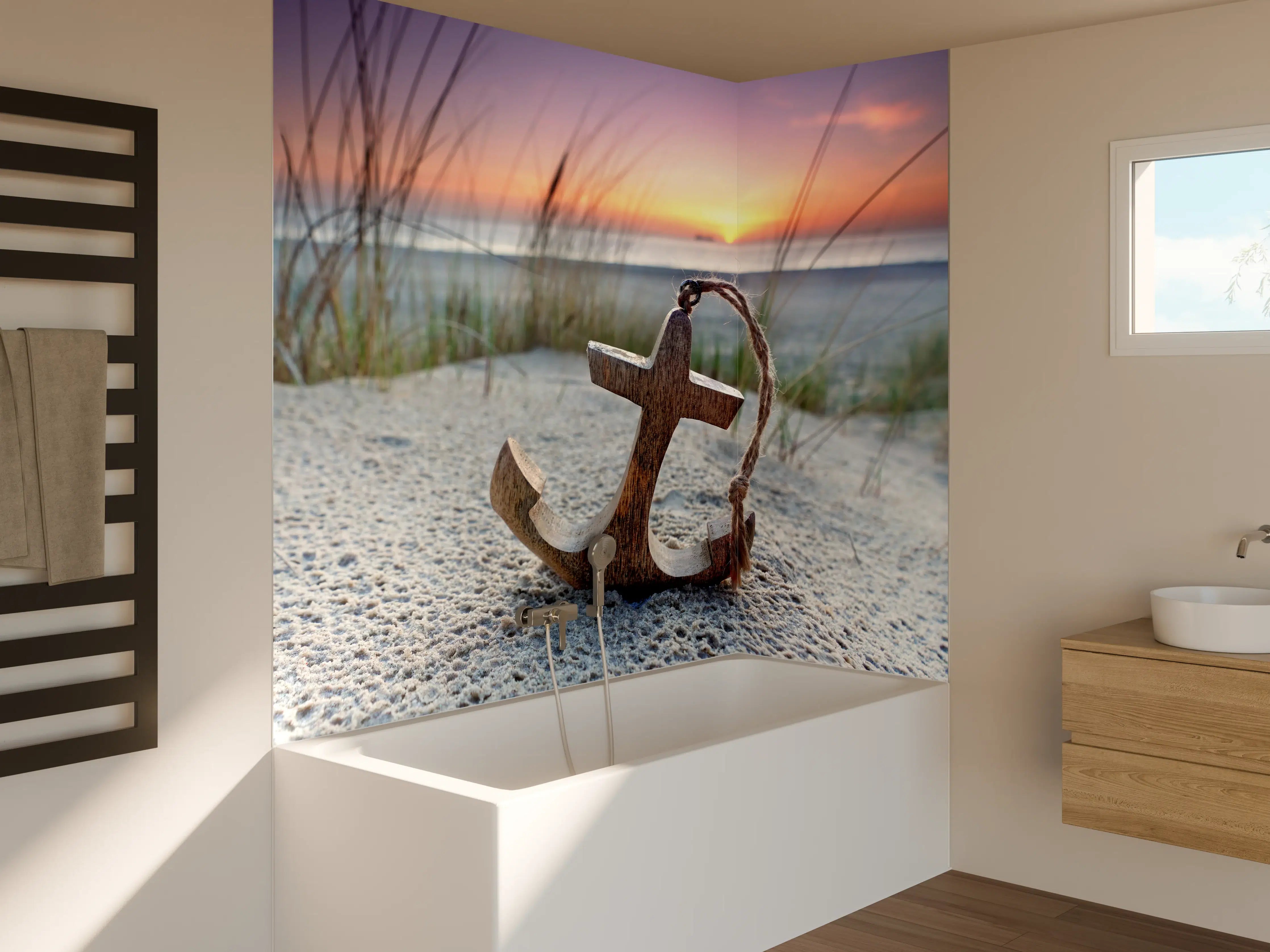 Badewannen-Rückwand - Anker am Strand