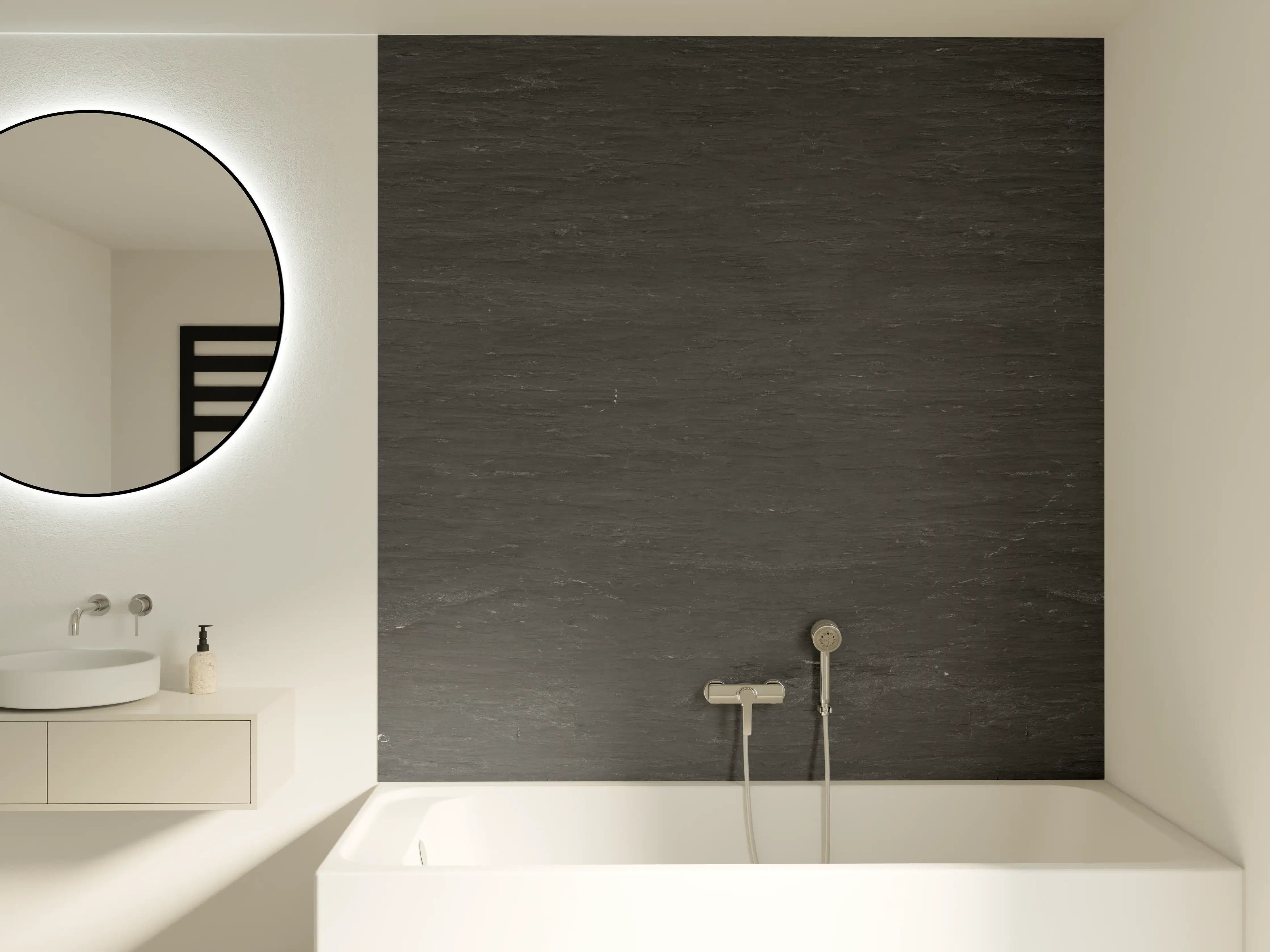 Badewannen-Rückwand - Anthrazit Schiefer Textur Panorama