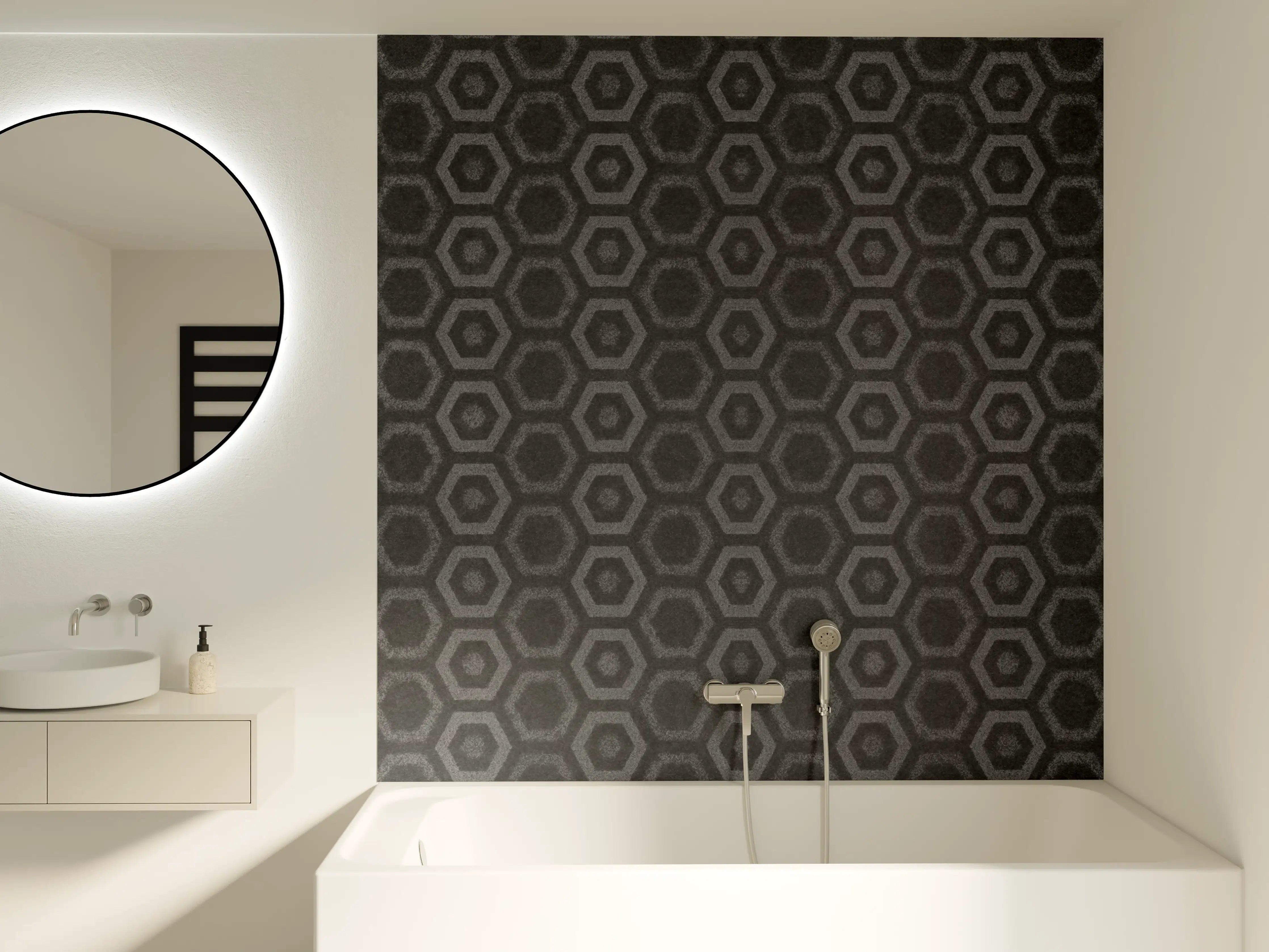 Badewannen-Rückwand - Anthrazit graue sechseckige Mustern