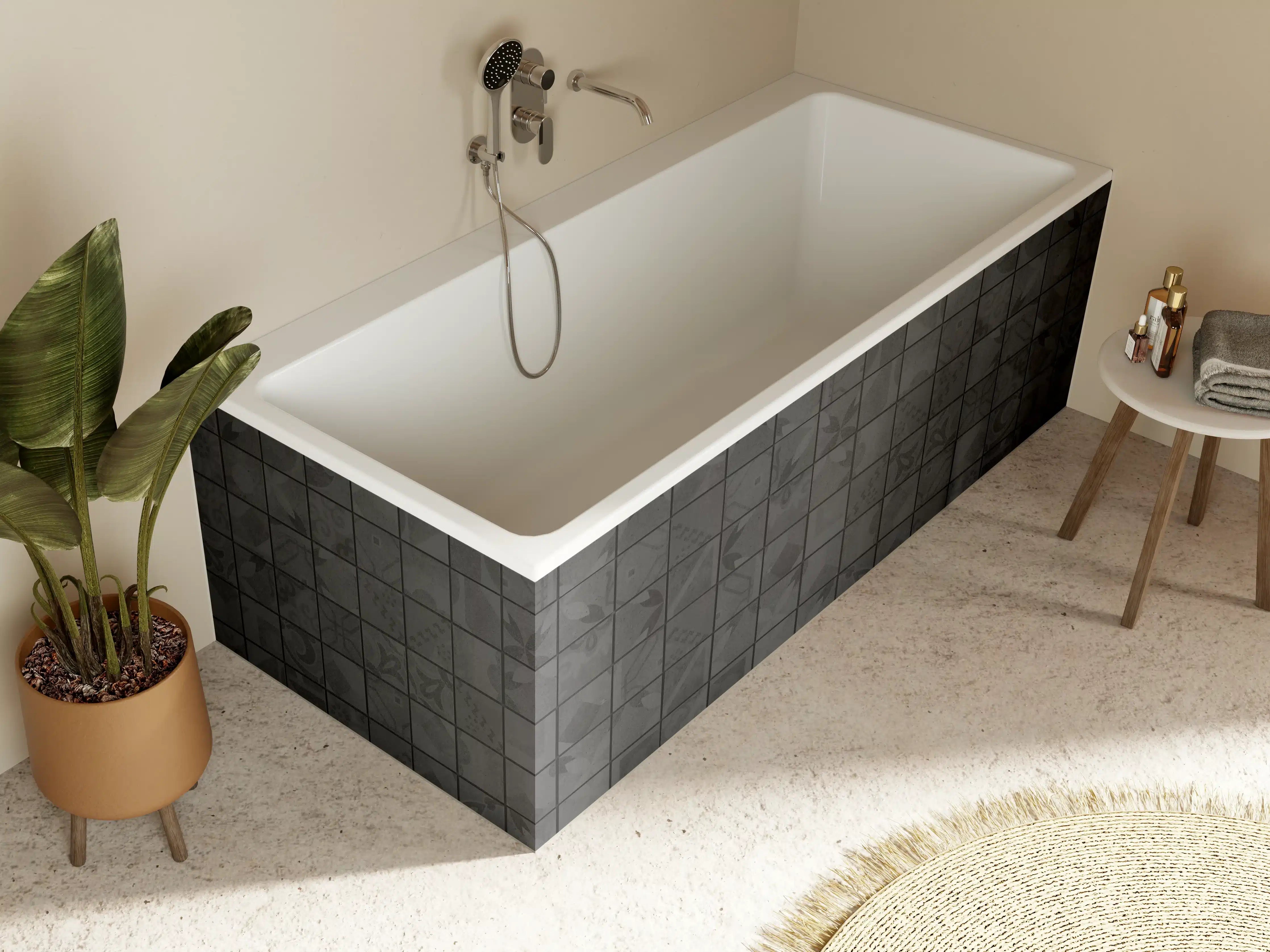 Badewannen-Rückwand - Anthrazitfarbenes Quadratisches Mosaikmotiv